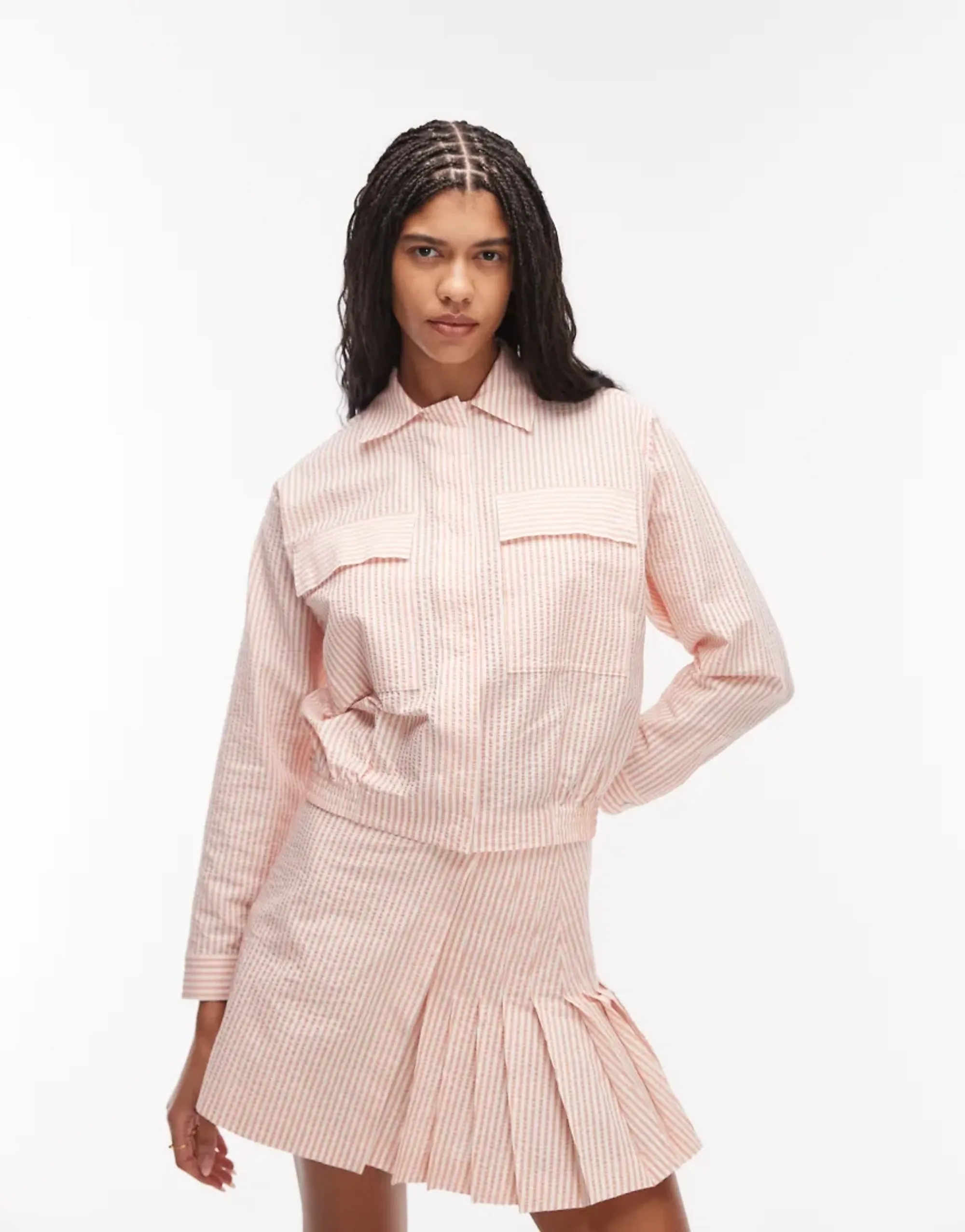 Lacoste Striped Seersucker Jacket - Blanc / Rose