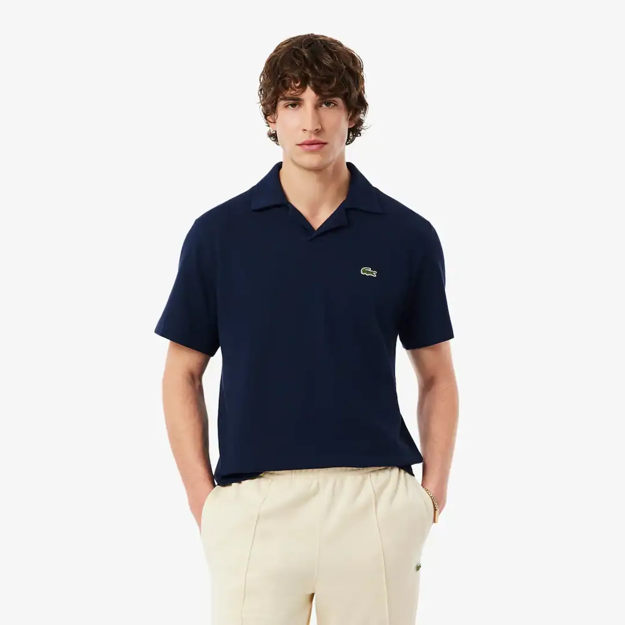 Lacoste Classic Fit Cotton-Linen Polo Shirt - Midnight Blue