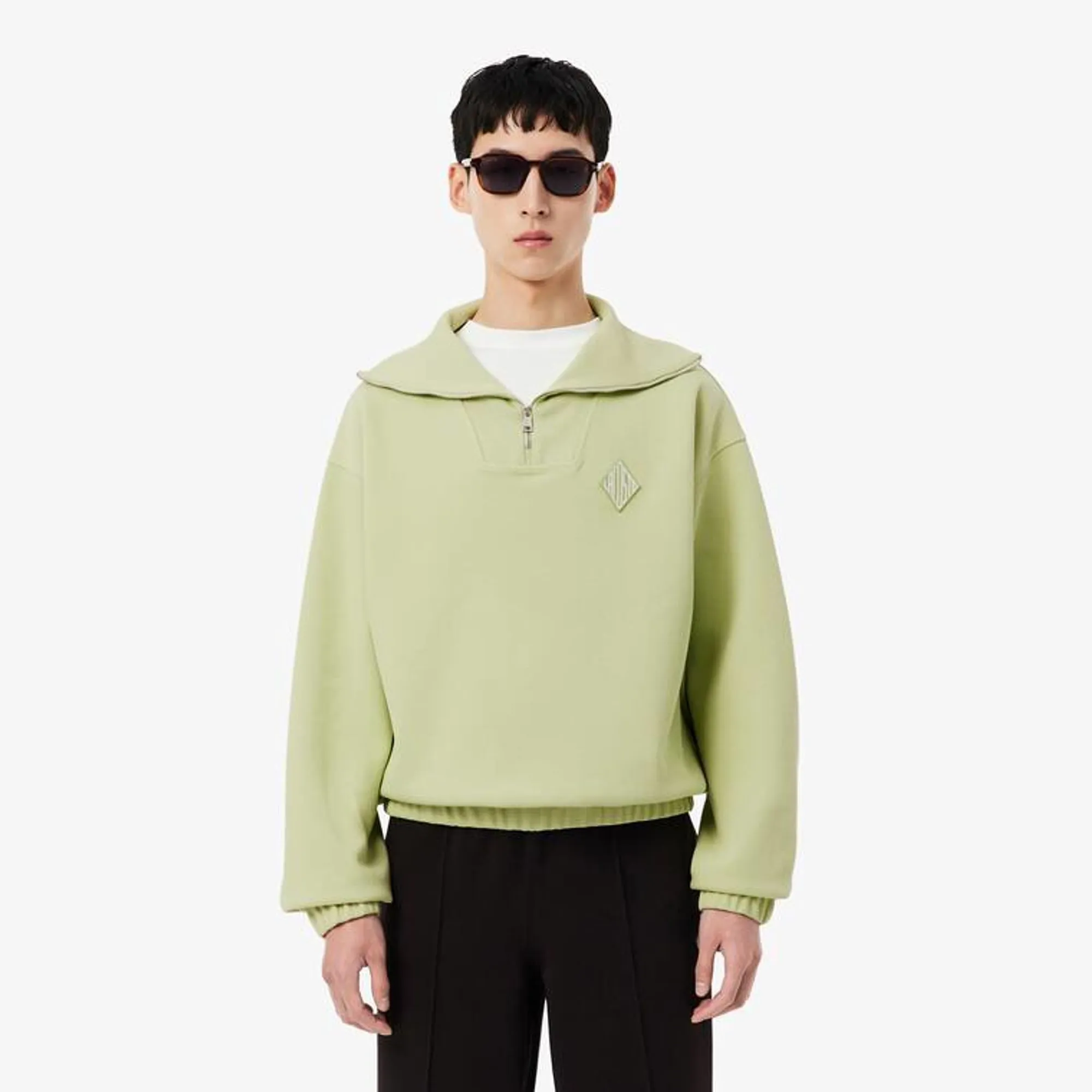 Lacoste Loose Fit Zipped Neck Piqué Sweatshirt - Green
