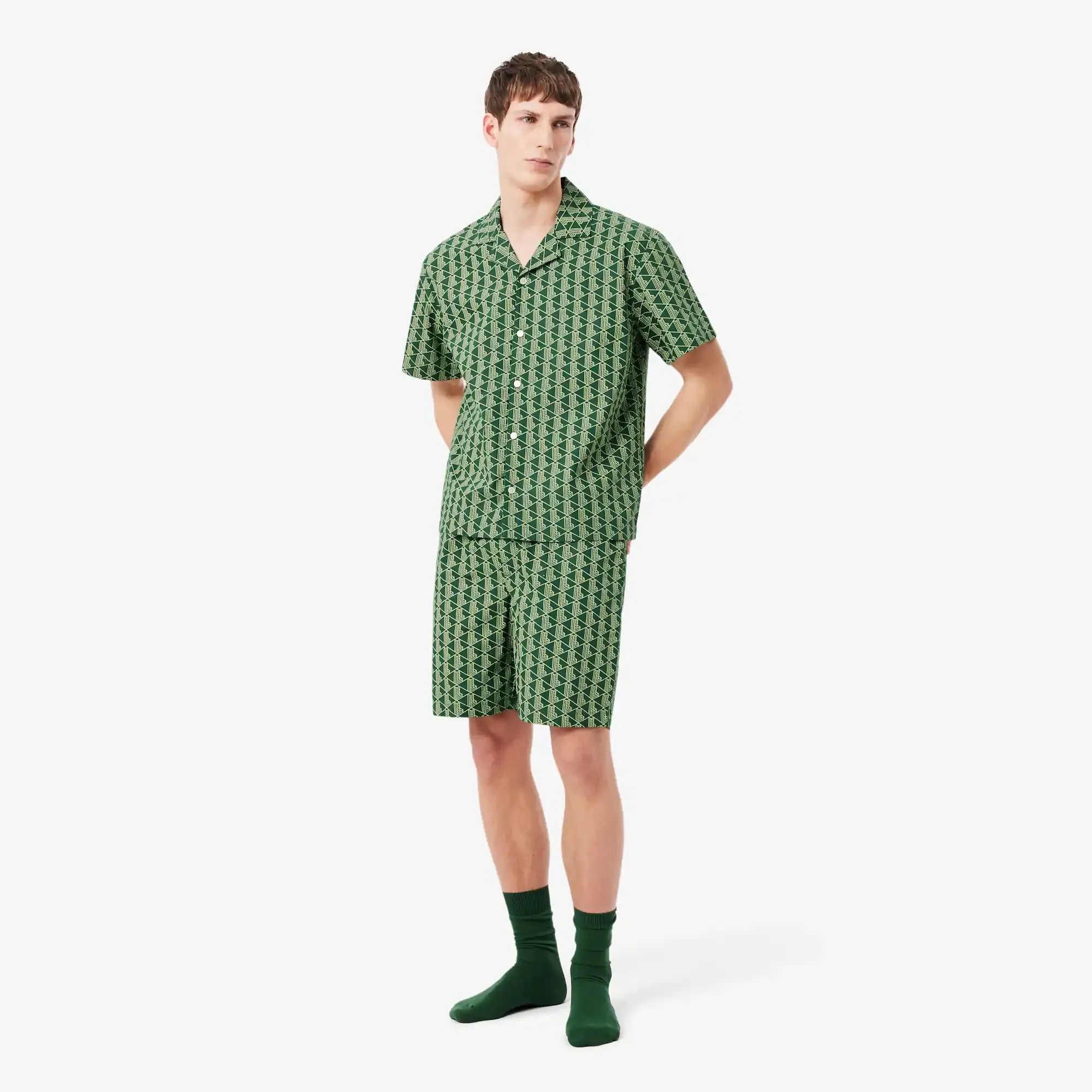 Lacoste Monogram Print Poplin Pajama Shorts - Vert