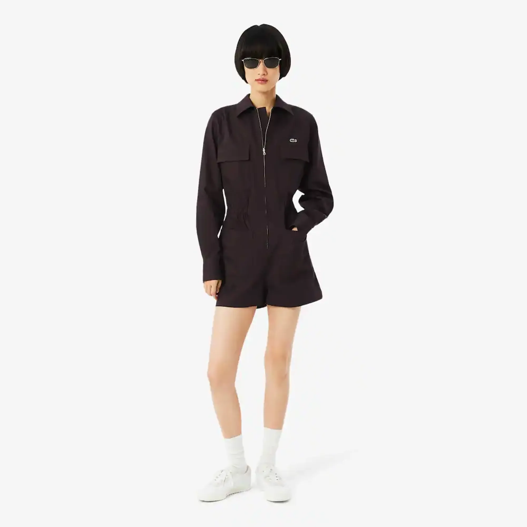 Lacoste Polo Collar Stretch Gabardine Playsuit - Brown