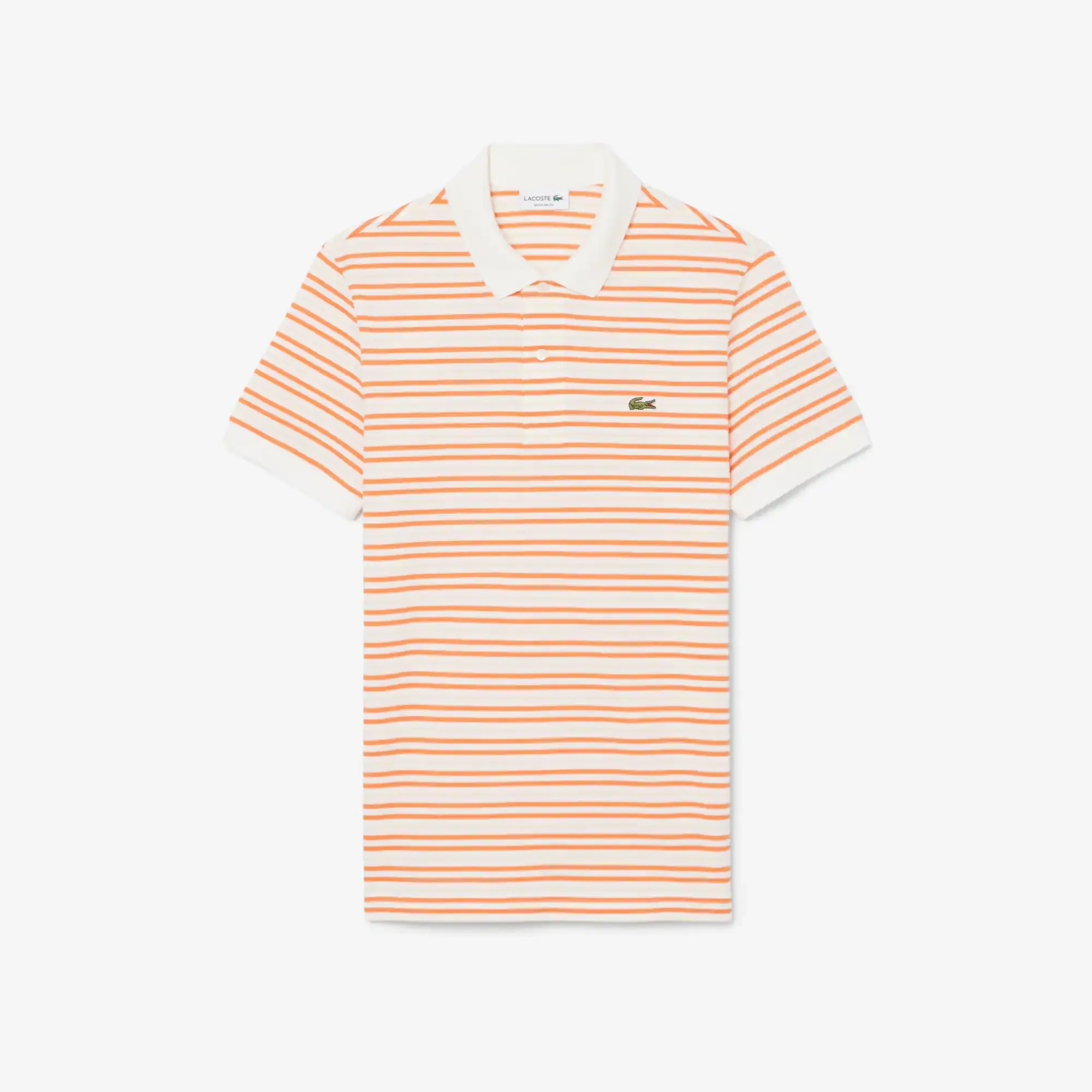 Lacoste Classic Fit Striped Petit Piqué Polo Shirt - Orange / Blanc