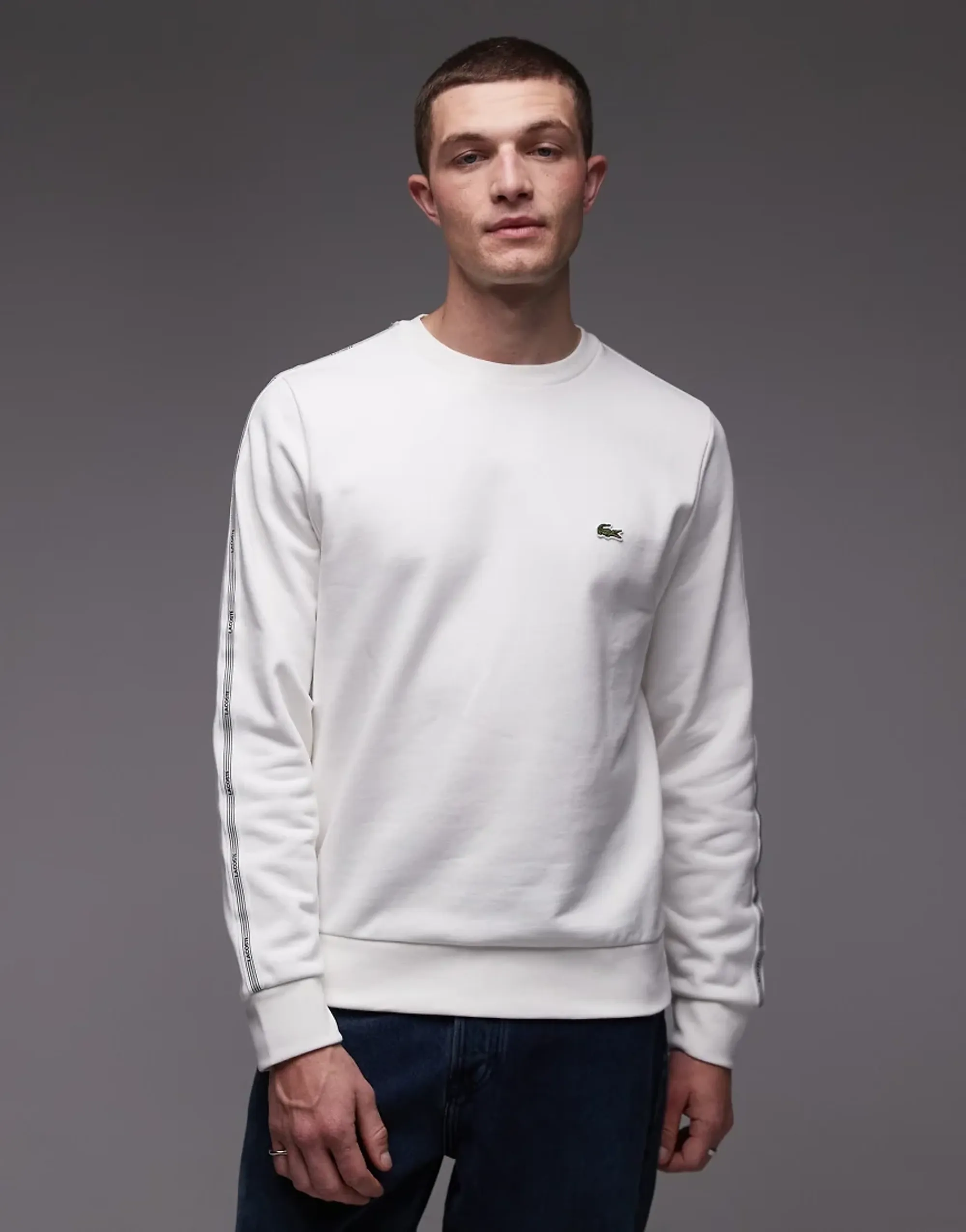 Lacoste Stripe Band Fleece Sweatshirt - White