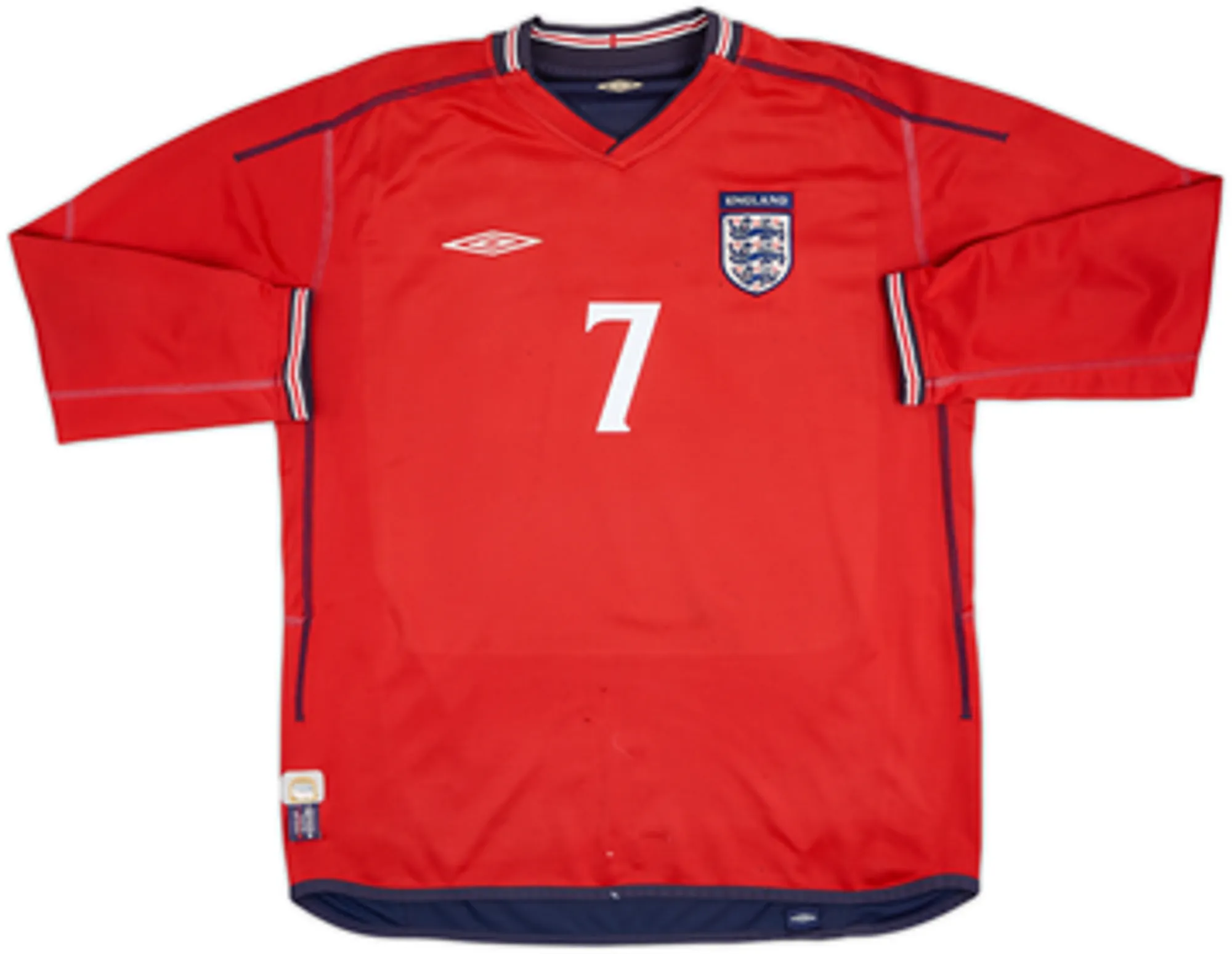 2002-04 England Away L/S Shirt Beckham #7 - 5/10 - (XL)