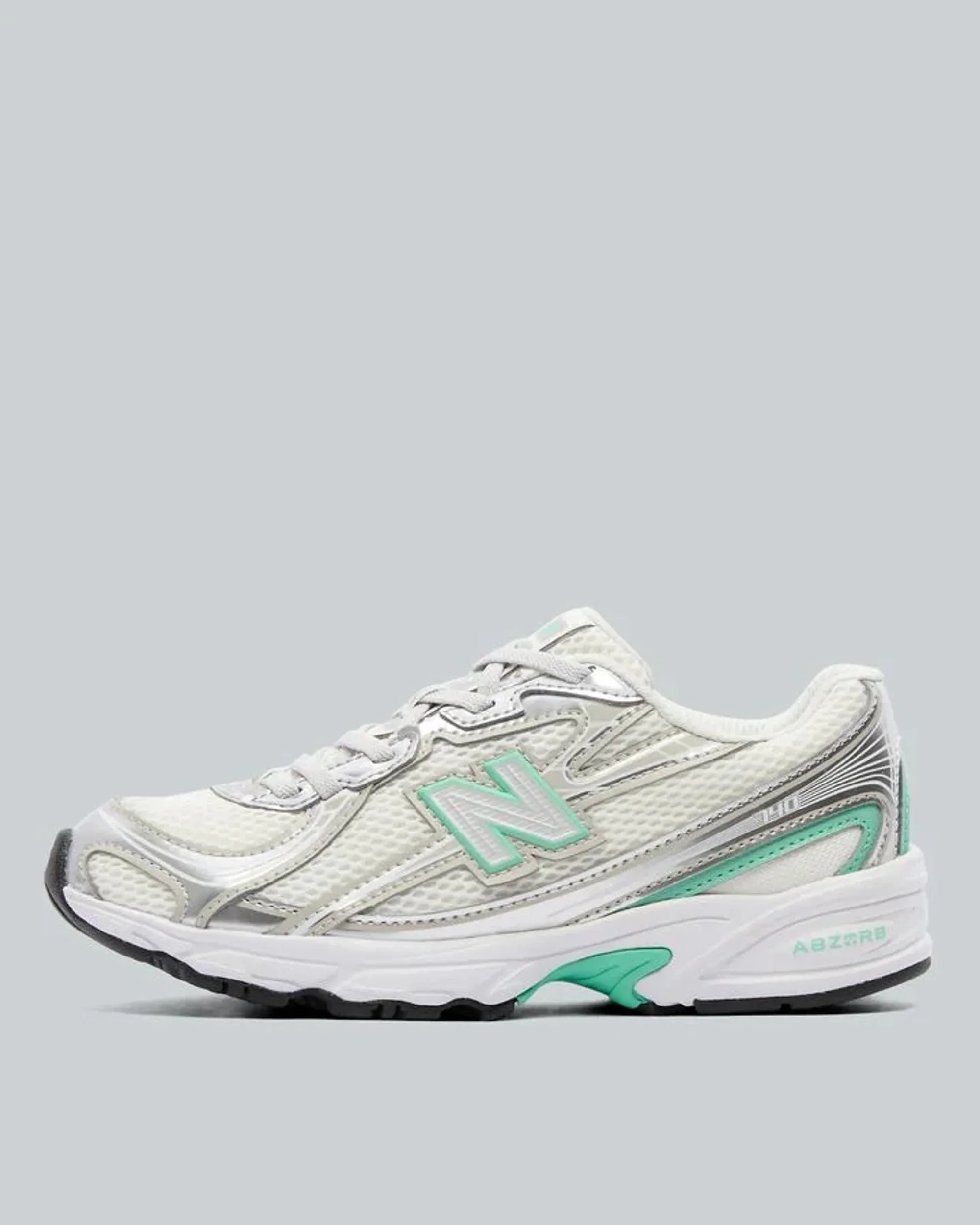 New Balance Kids 740 Bungee Lace in Grey/Green Synthetic