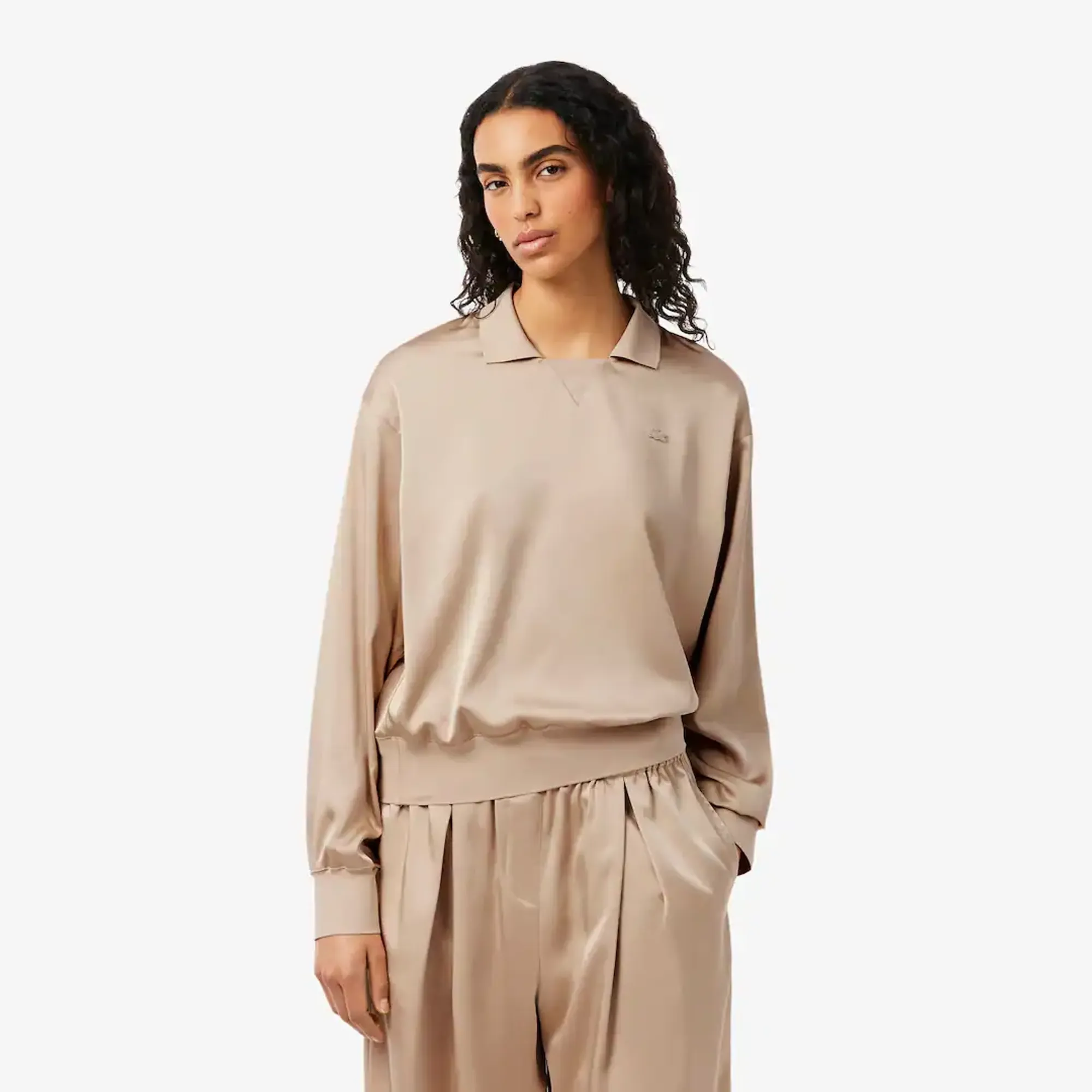 Lacoste Relaxed Fit Satin Polo Shirt - Beige