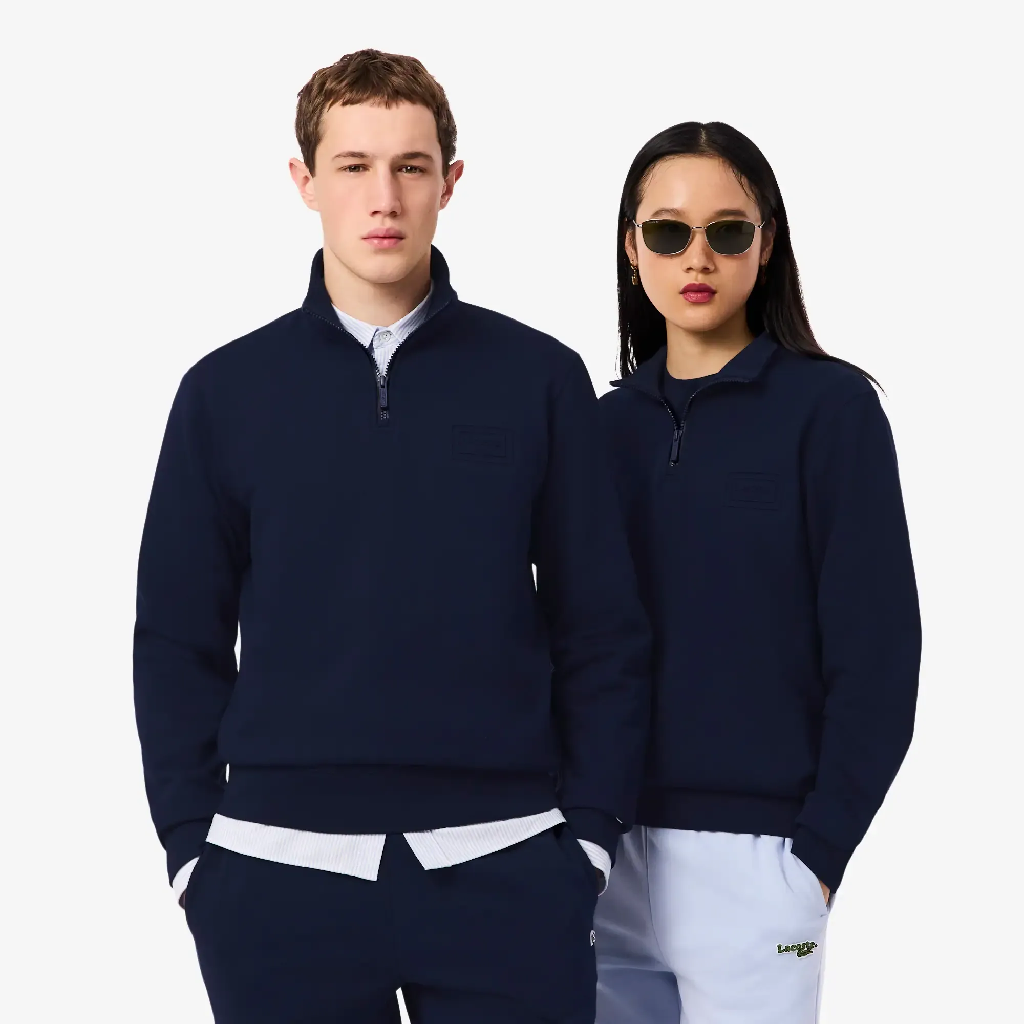 Lacoste High Neck Embossed Zipped Sweatshirt - Midnight Blue