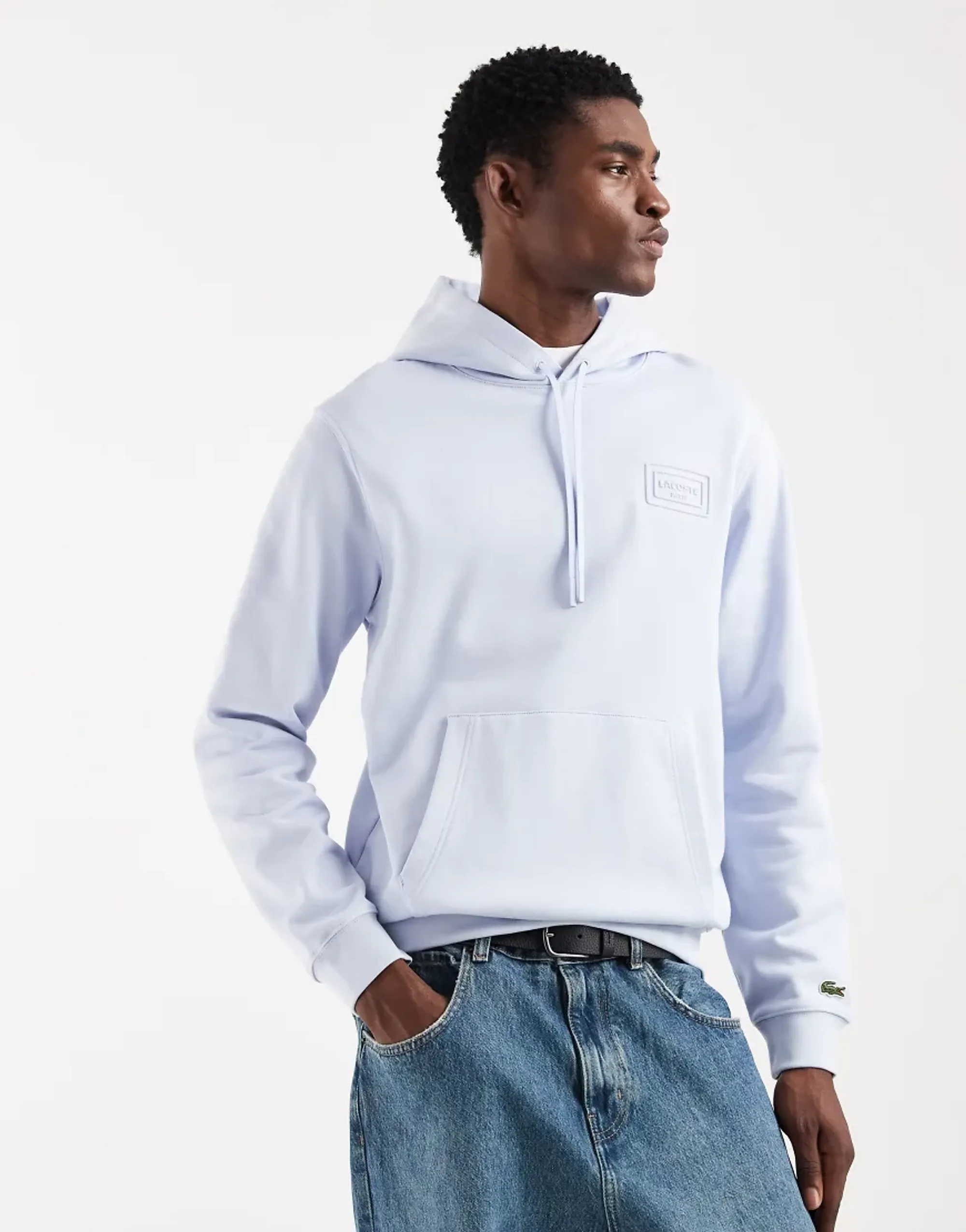 Lacoste Embossed Branding Hoodie - Light Blue