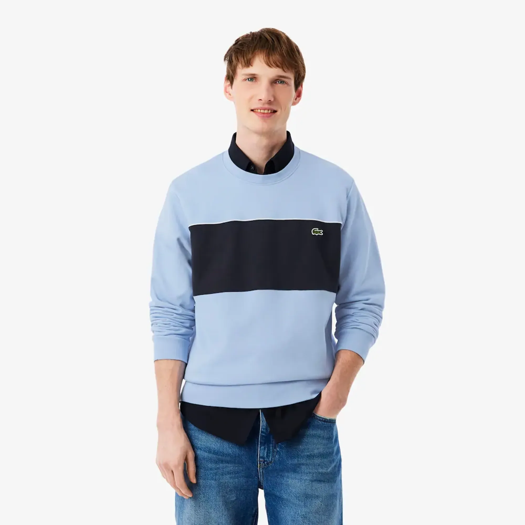 Lacoste Colour-Block Fleece Sweatshirt - Bleu Clair / Noir