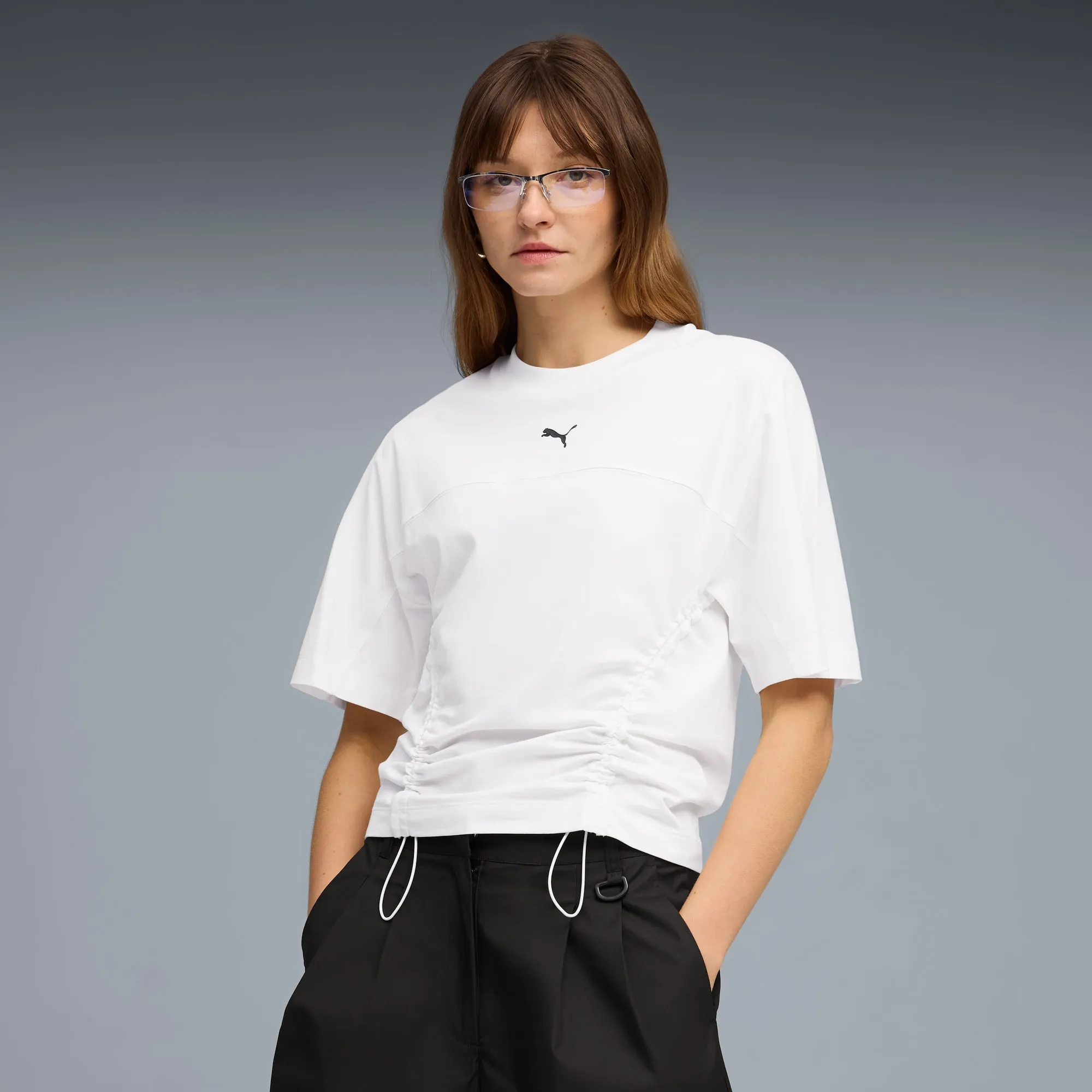 PUMA Dare To Fitted Waist T-Shirt Women, White, size Large