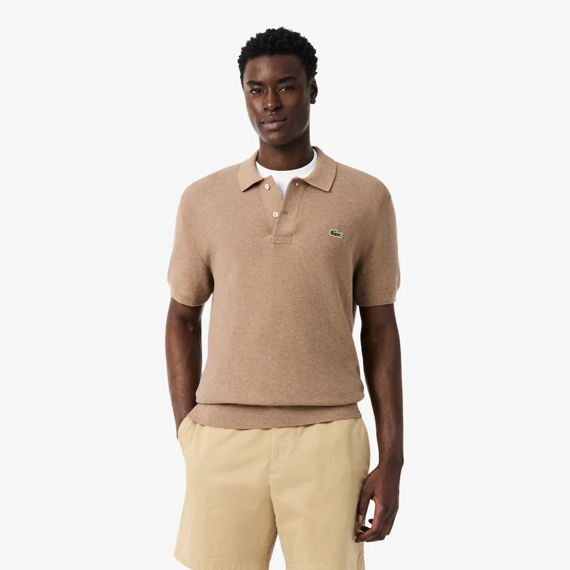 Lacoste Classic Fit Knitted Polo Shirt - Beige