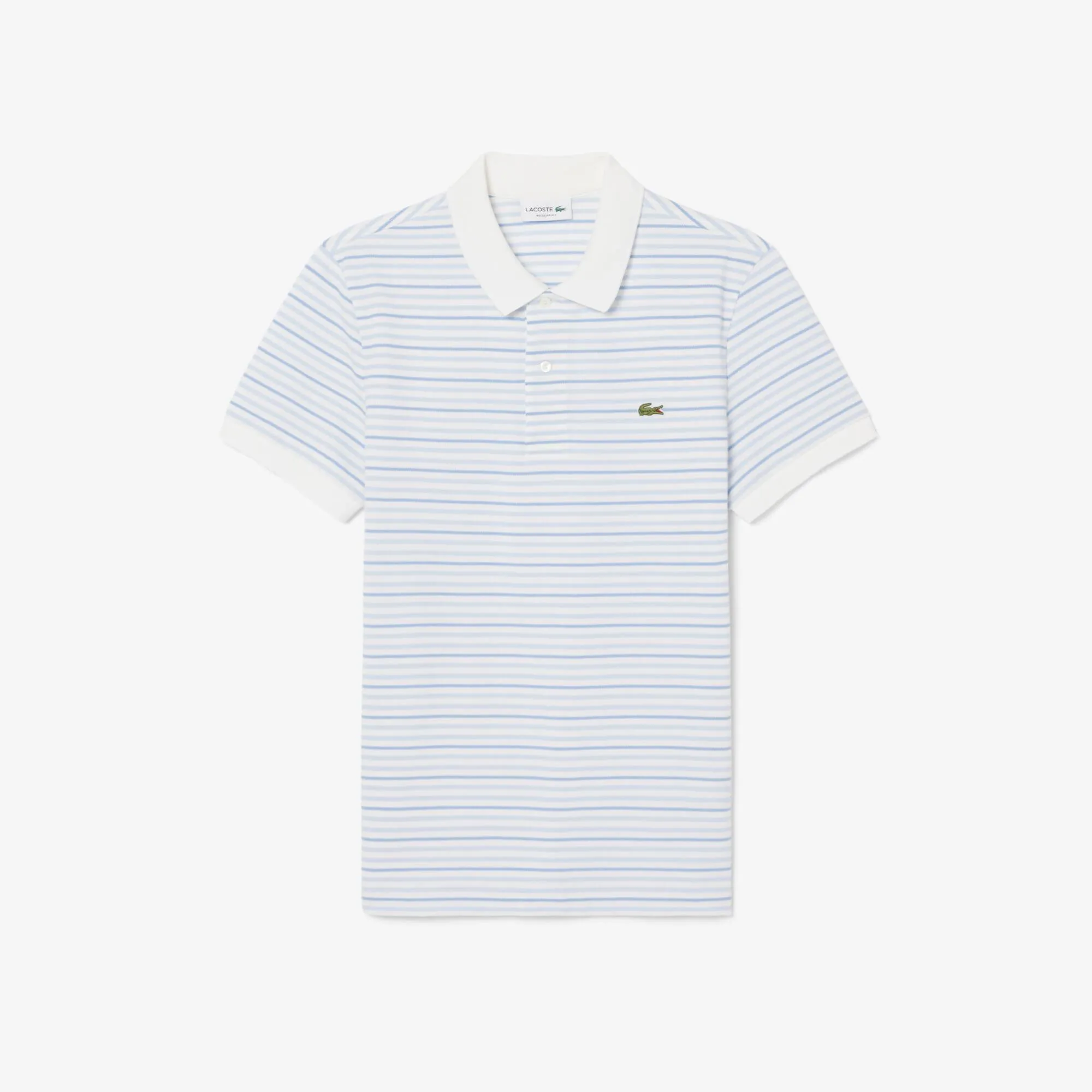 Lacoste Classic Fit Striped Petit Piqué Polo Shirt - Light Blue / White