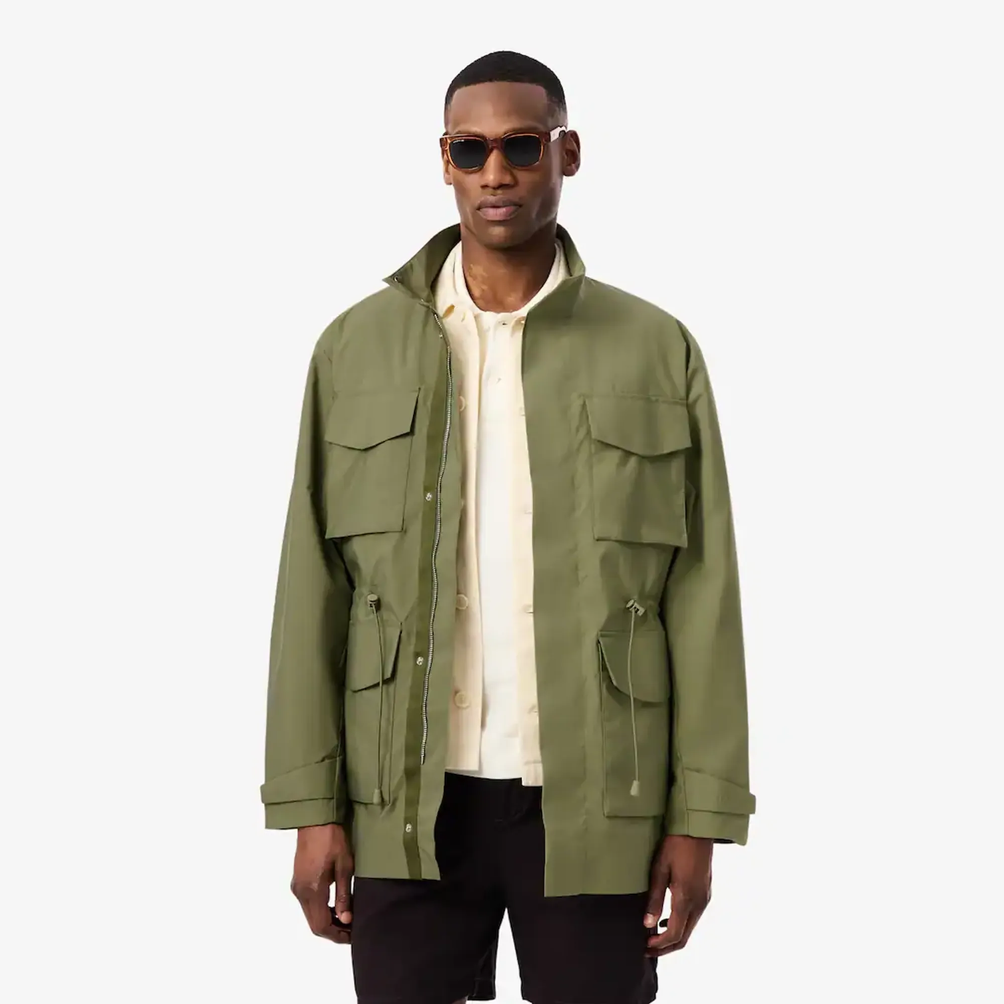 Lacoste Mid-Length Water-Repellent Windbreaker Jacket - Khaki Green