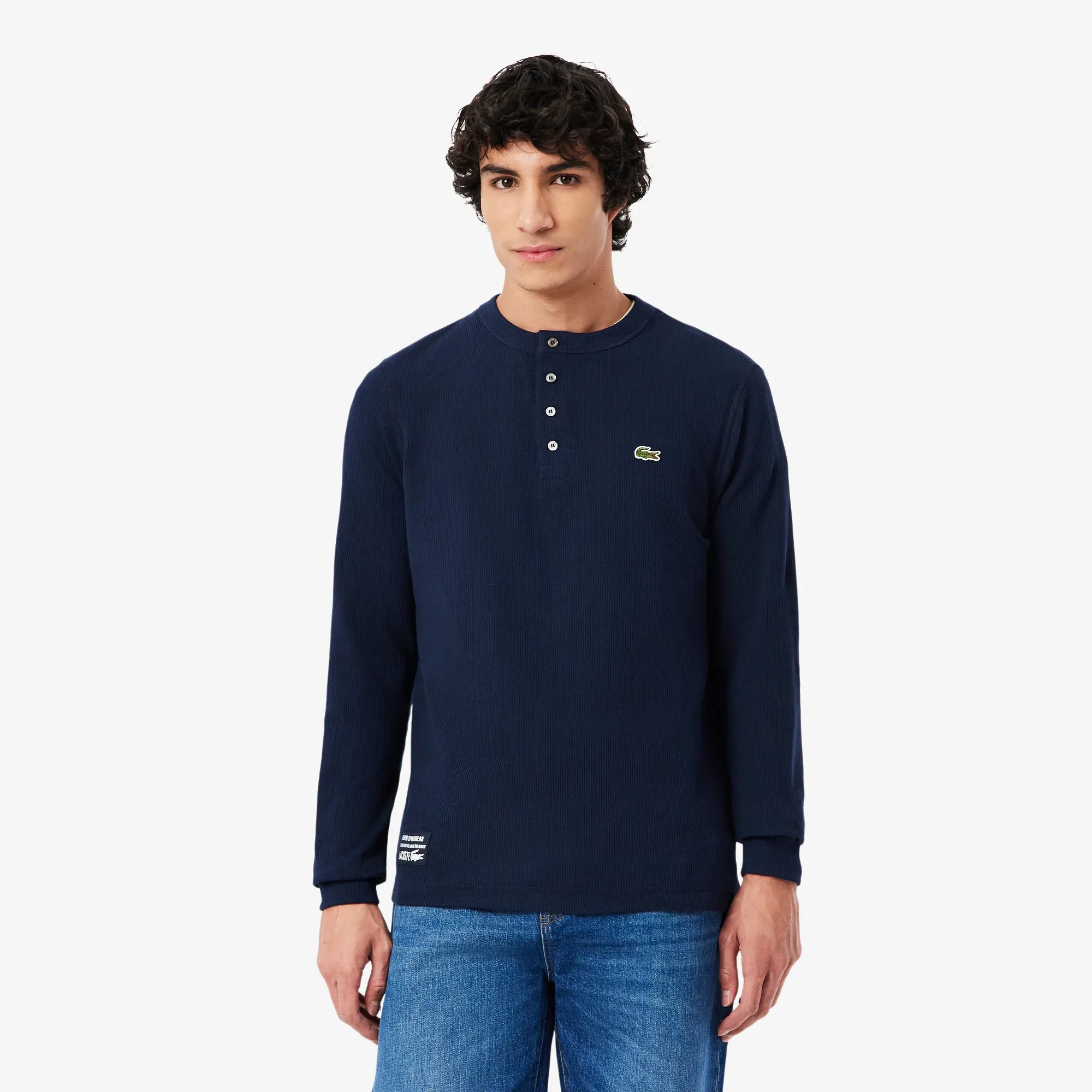 Lacoste Waffle Knit Henley T-shirt - Midnight Blue