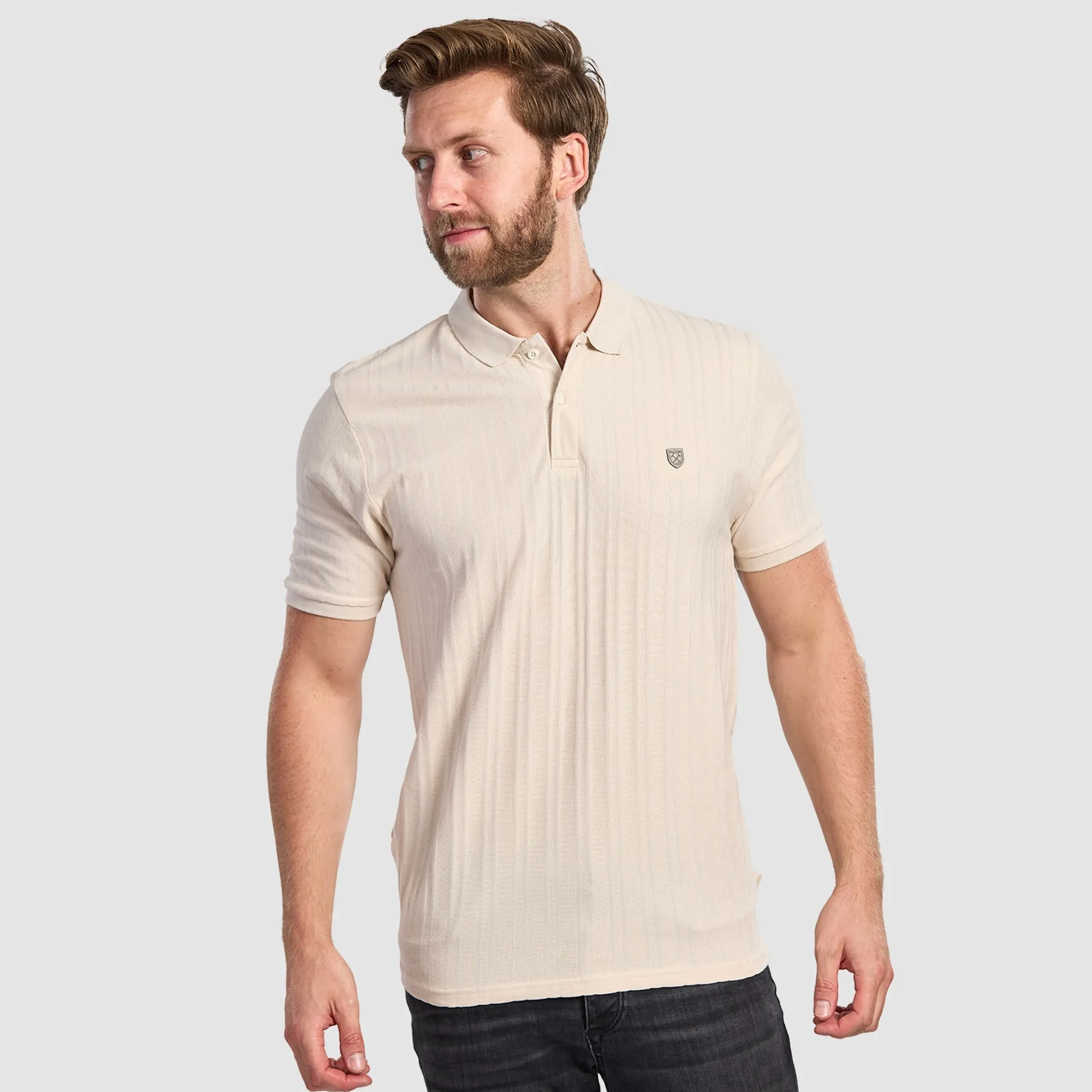 West Ham Adults Cream Ribbed Polo