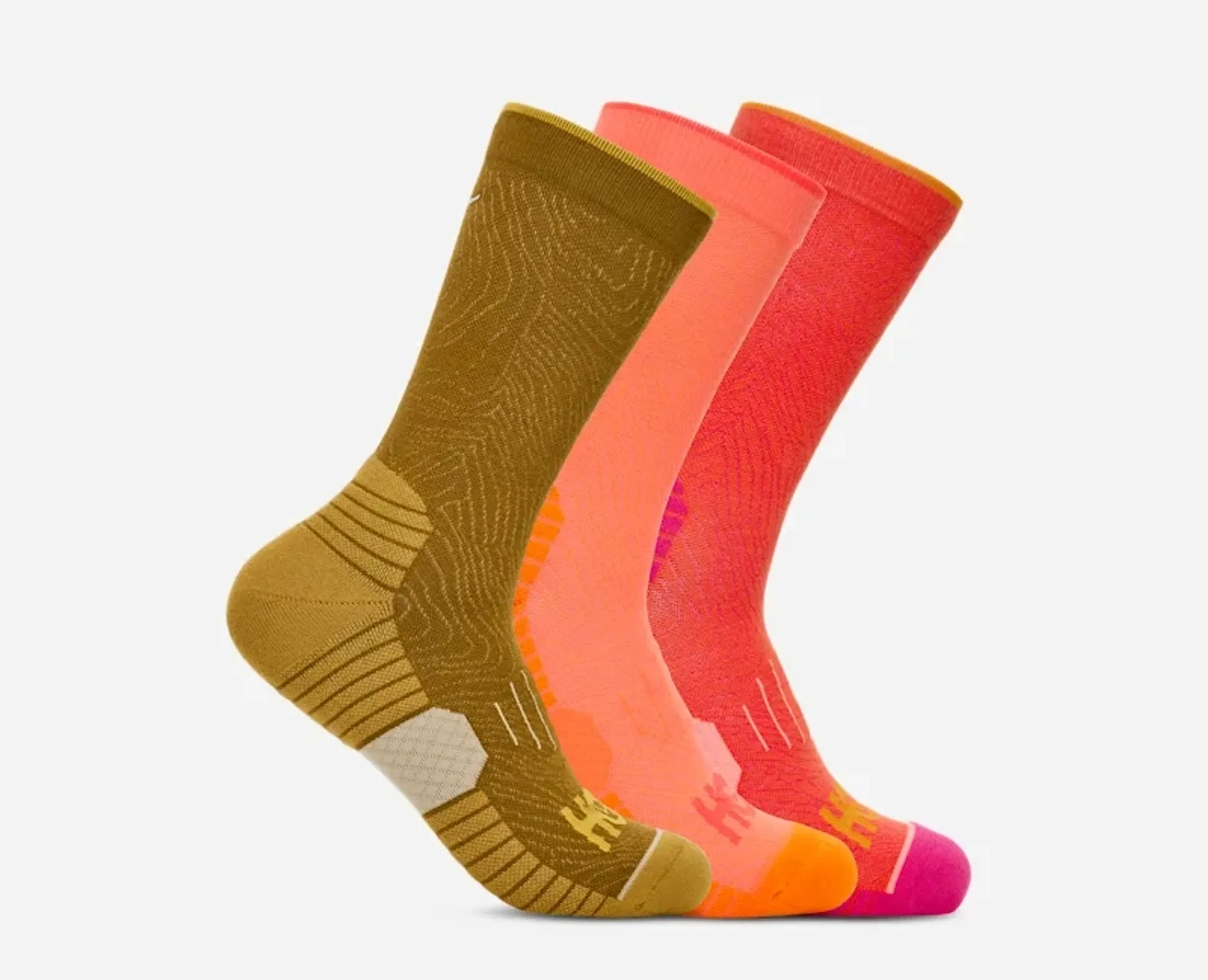 Hoka Crew Run Sock 3-Pack In Crwy Seed/Neon Cantlpe/Bell Pepper