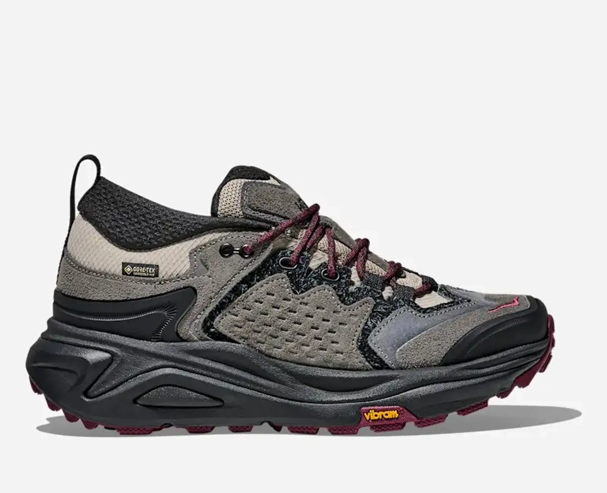 Hoka Elite Terrain System Kaha 3 Low Gore-Tex Hiking Shoes In Black/Stone Fruit
