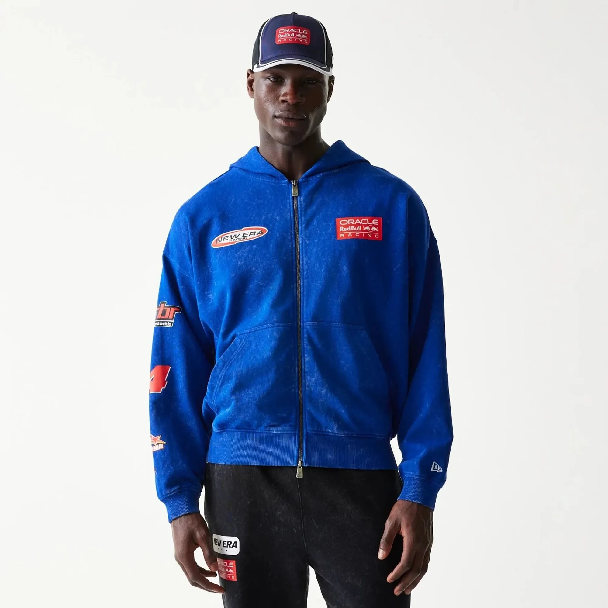 Red Bull Racing Graphic Blue Dropped Shoulder Full Zip Hoodie New Era Cap adult unisex