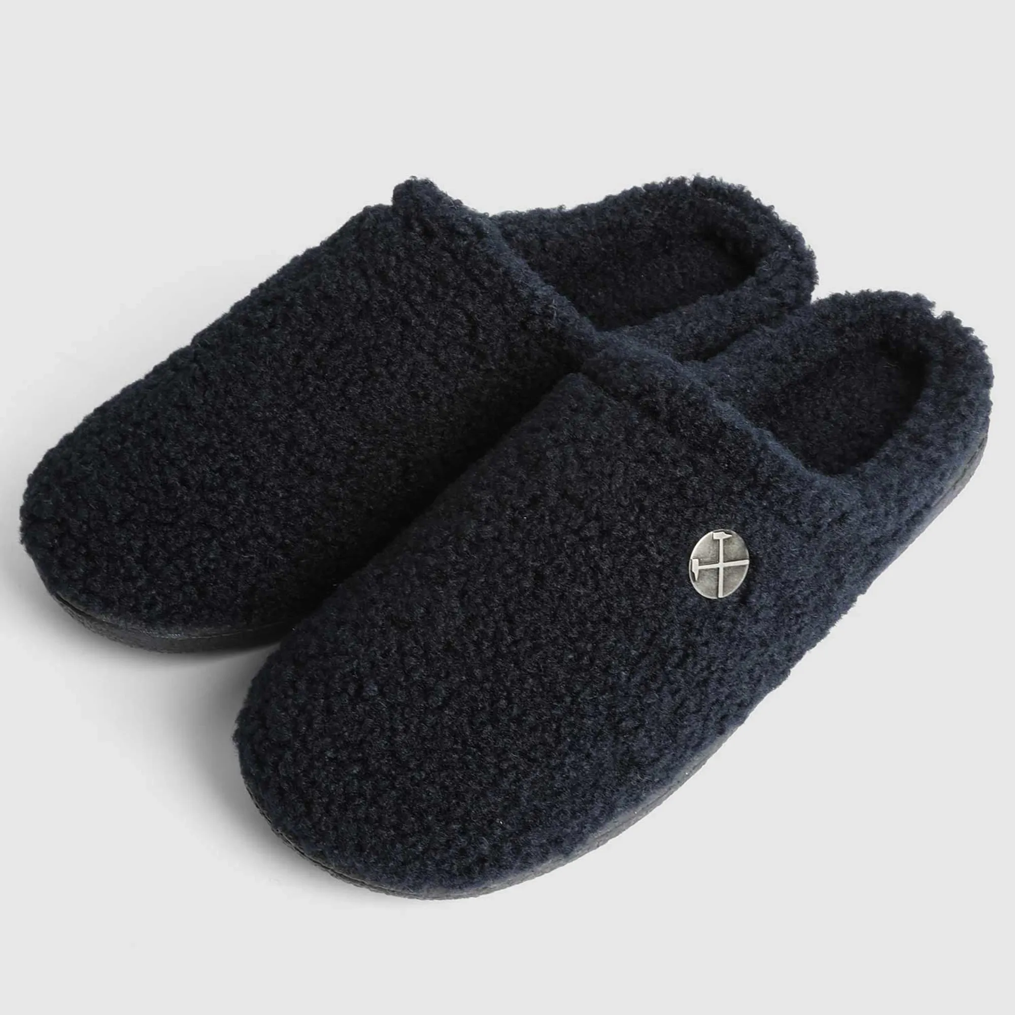 West Ham Mens Navy Borg Mule Slippers