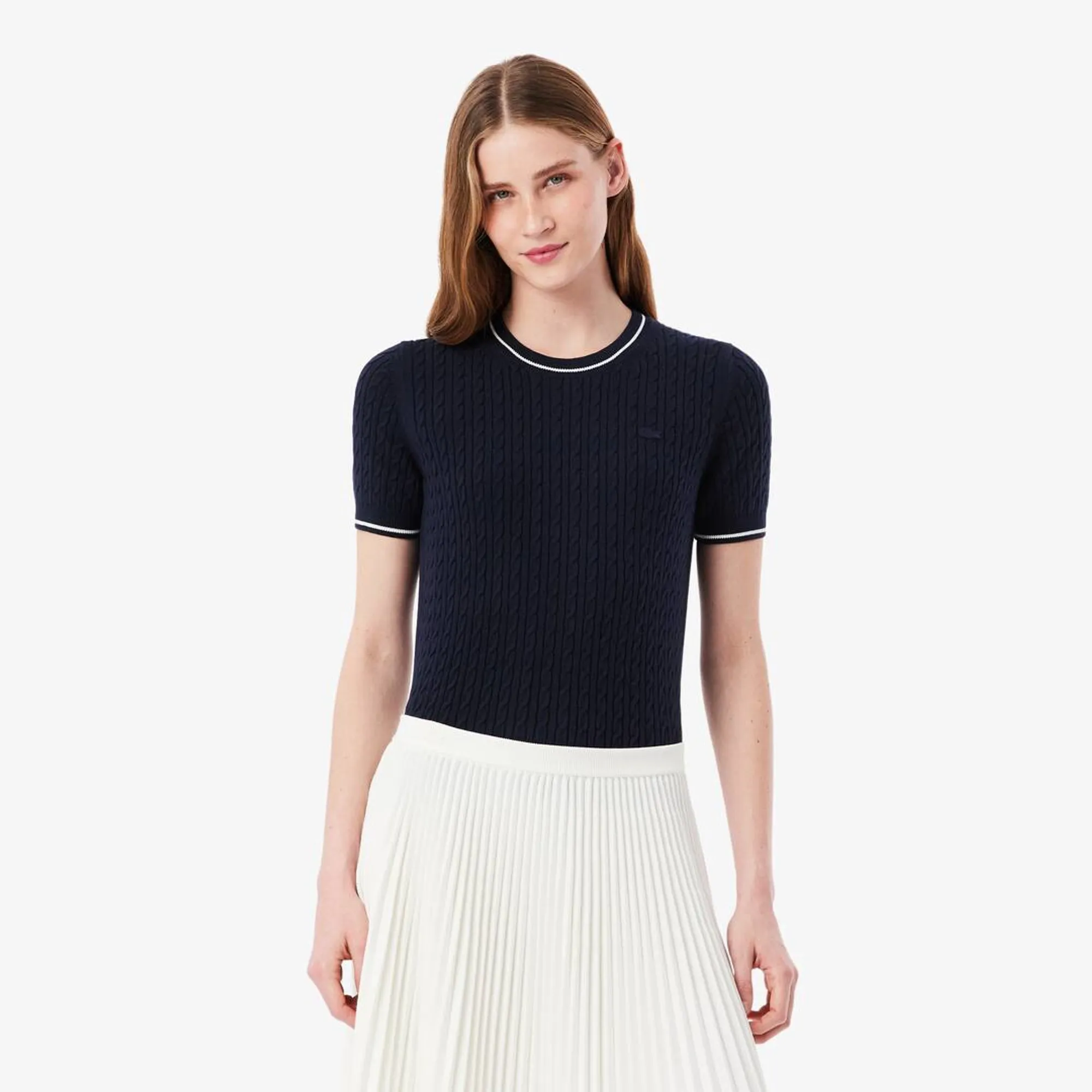 Lacoste Short Sleeved Cable Knit Sweater - Midnight Blue