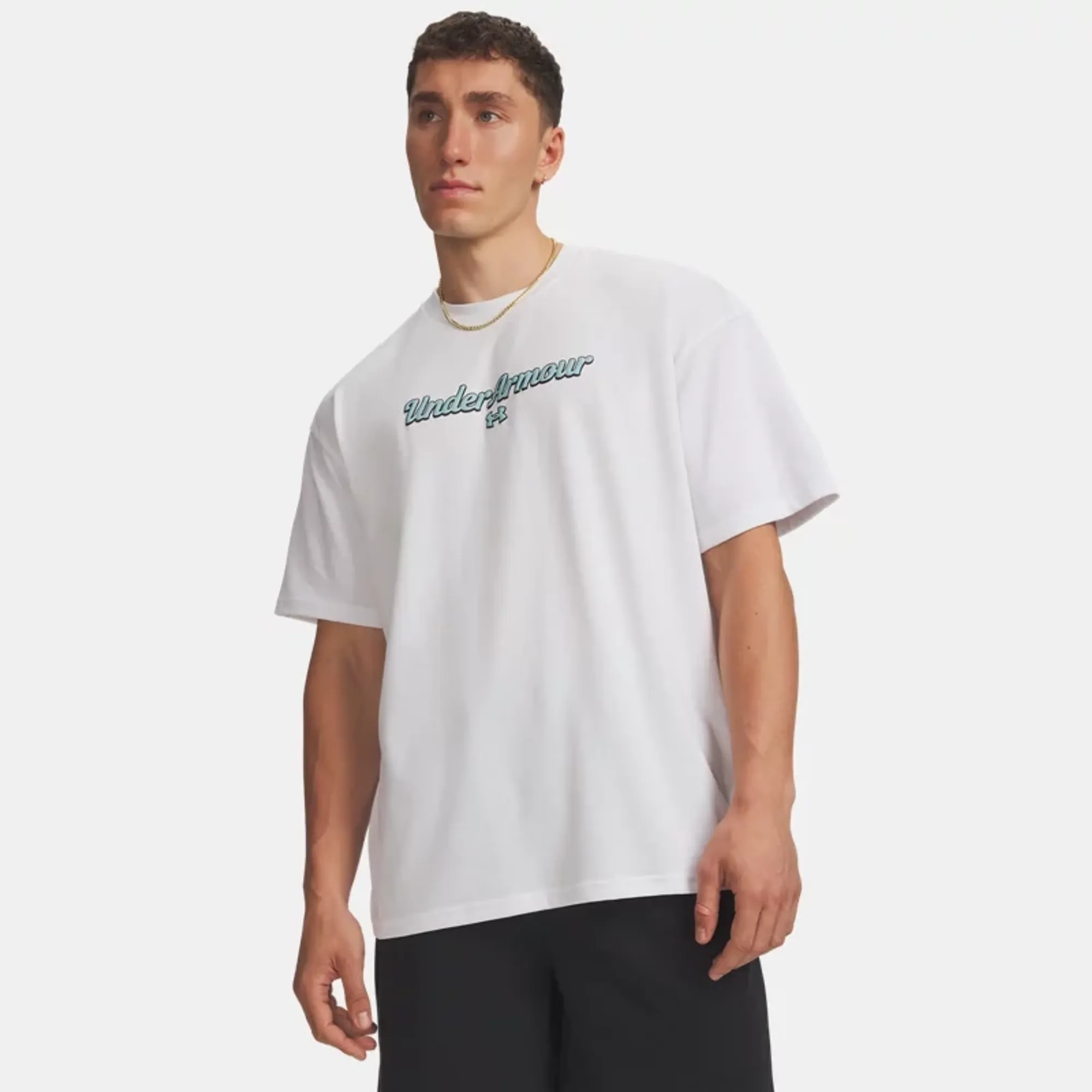 Under Armour  Heavyweight Wordmark Men's Short Sleeve White / Blue Haze L