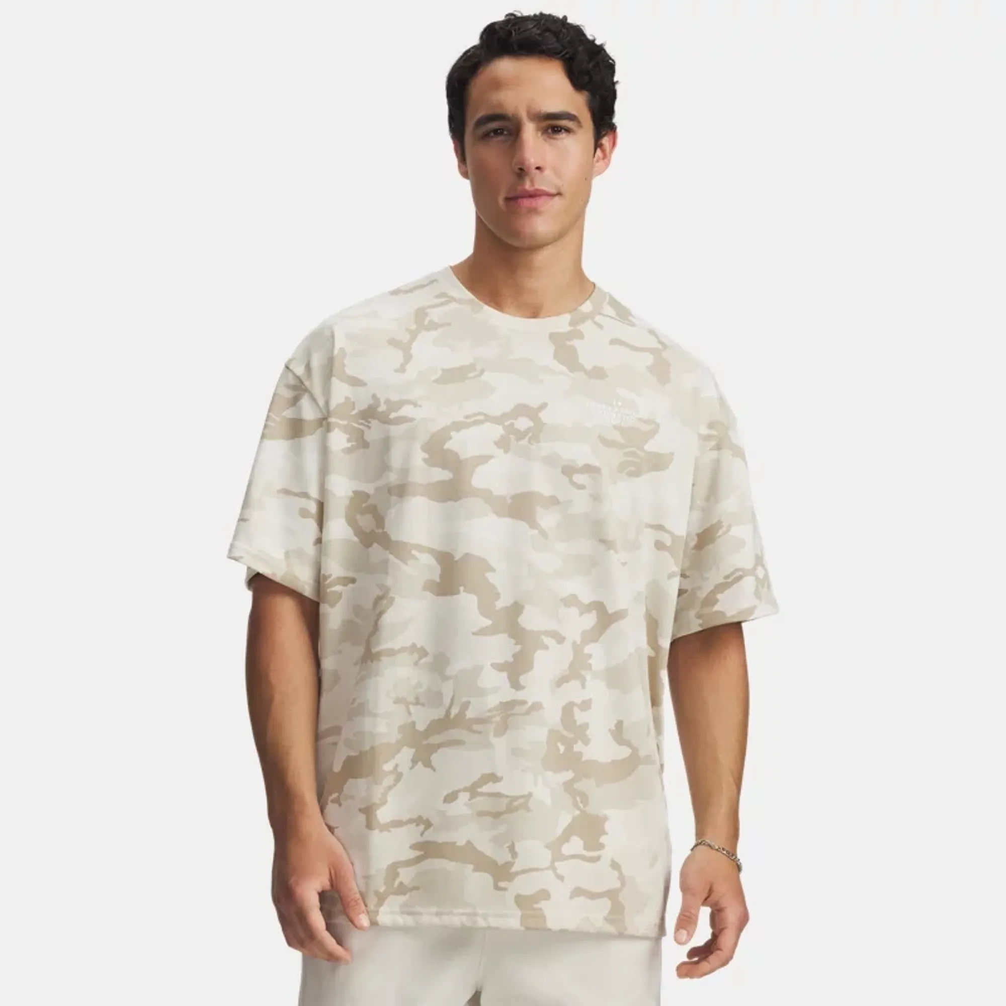 Under Armour  Athletic Department Printed Heavyweight Men's Short Sleeve Stone / White L