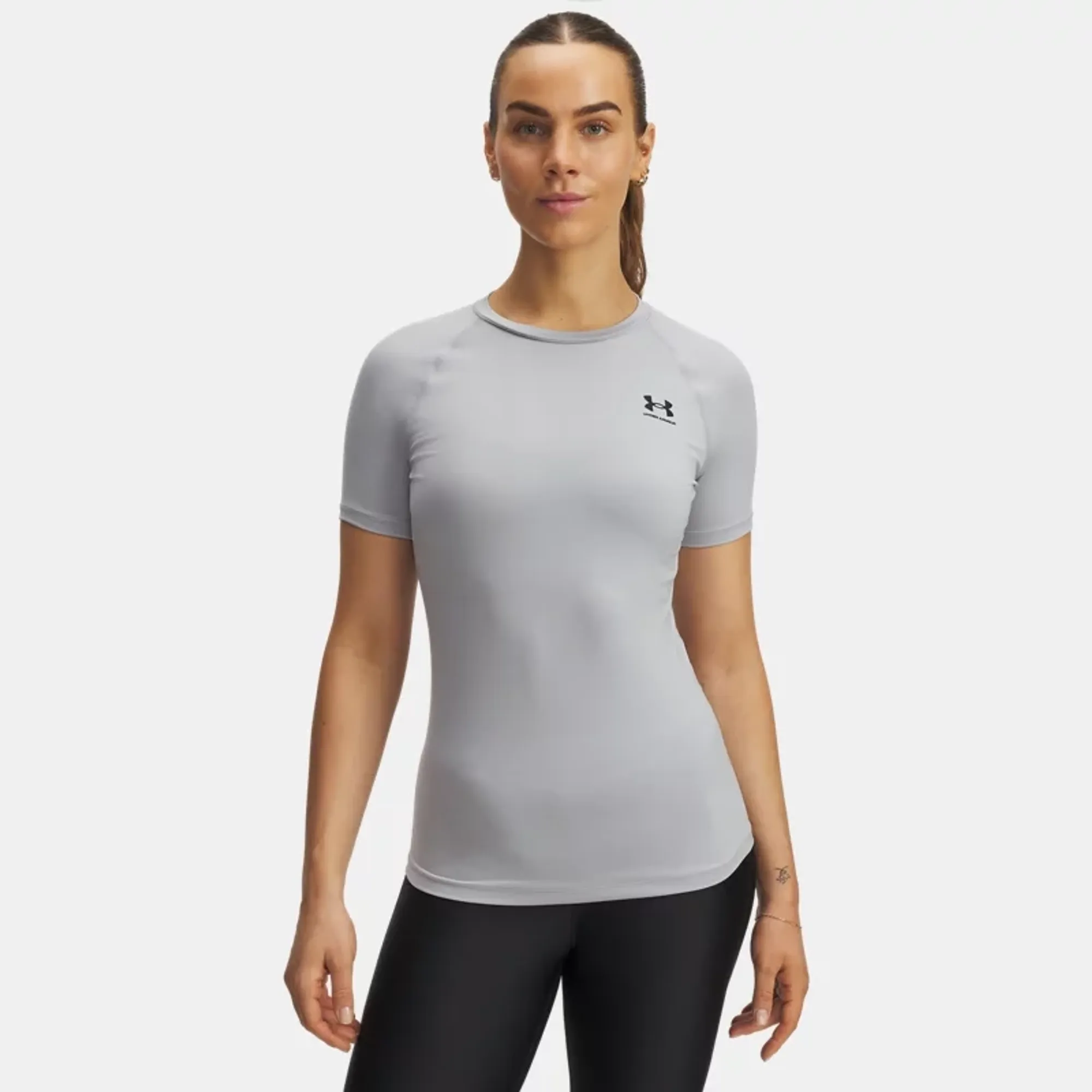 HeatGear® Women's Compression Short Sleeve Mod Gray / Black L