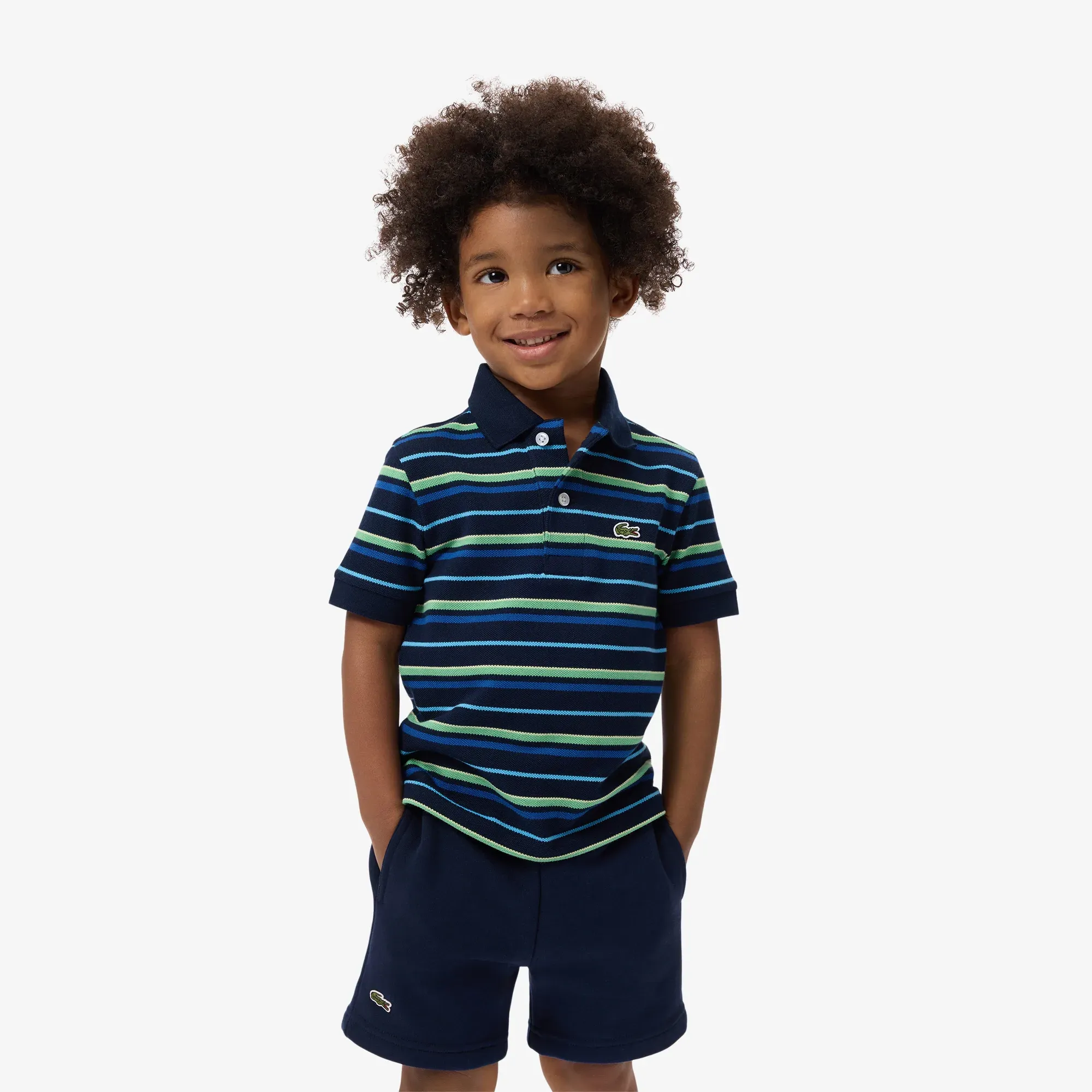 Lacoste Contrast Stripe Petit Piqué Polo Shirt - Navy Blue / Green / Blue