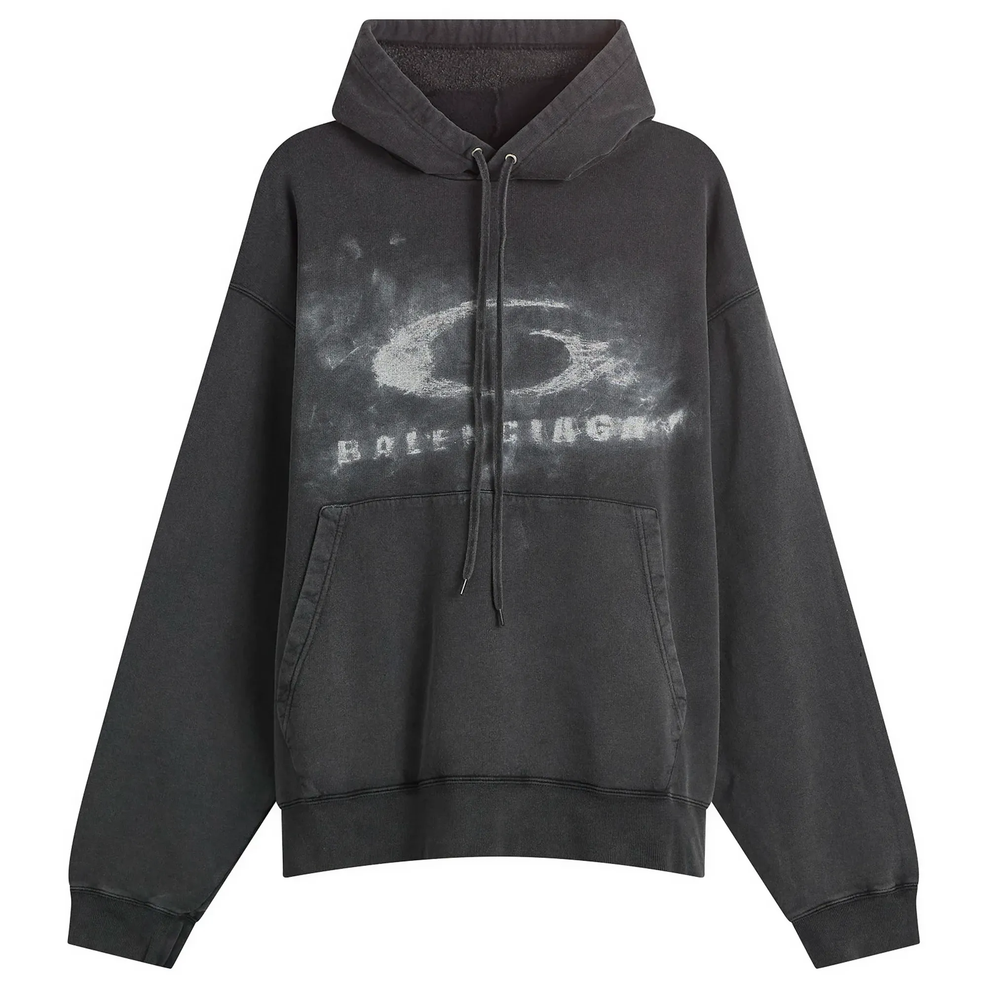 Balenciaga Men's Washed Crayon Logo Oversized Hoodie Washed Black/White