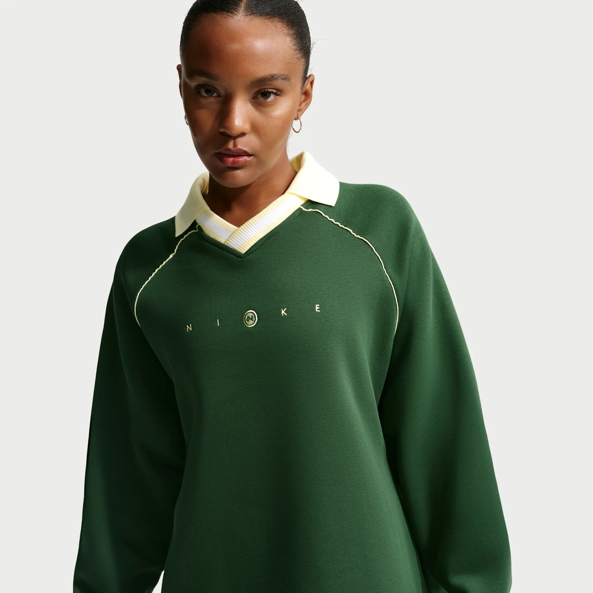 Nike Phoenix Fleece Women's Oversized Graphic Polo Top - Green - Cotton/Polyester