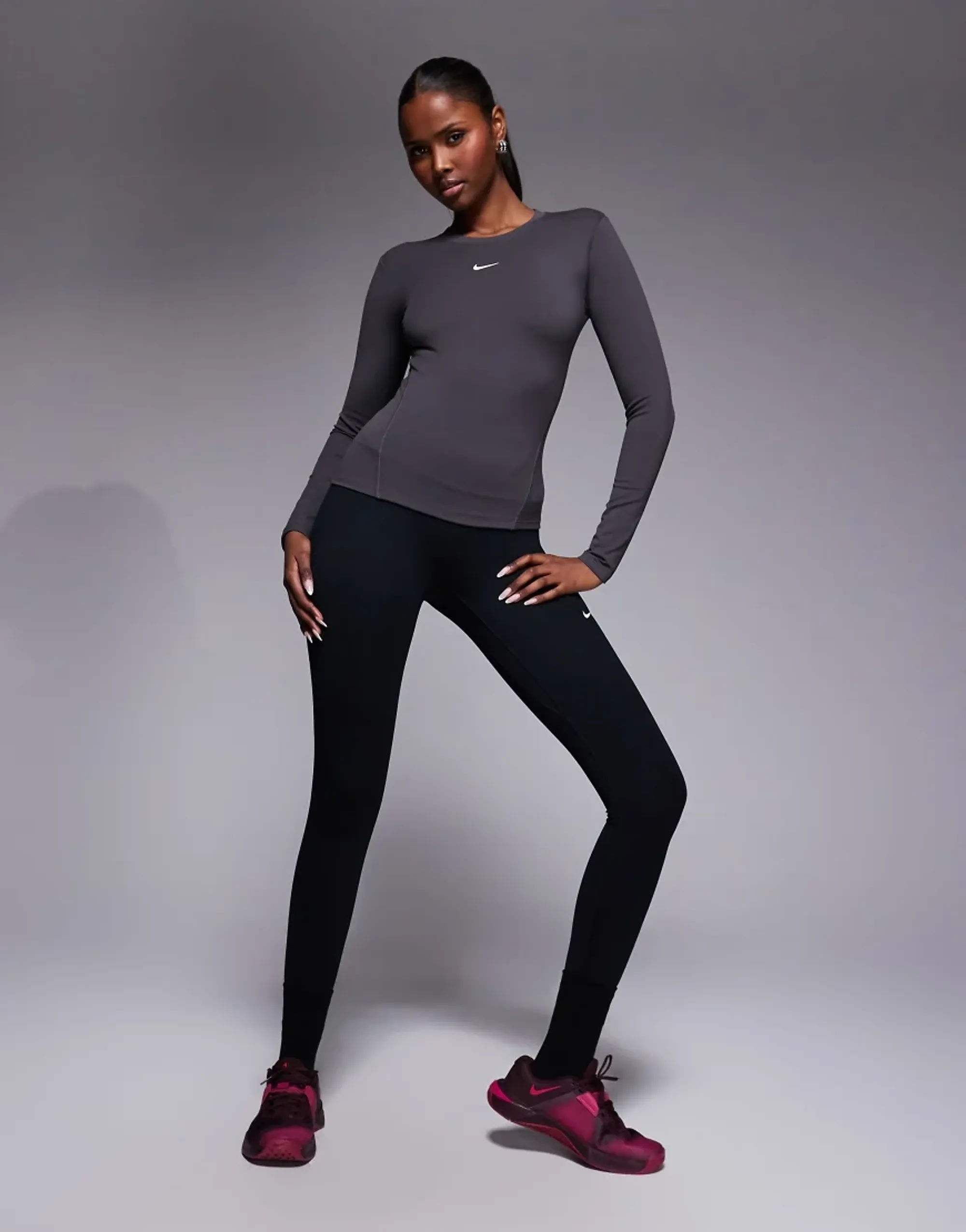 Nike One Training Dri-Fit Fitted Long Sleeve Top In Grey