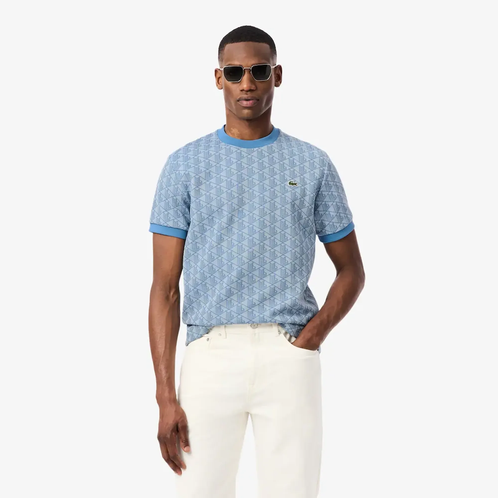 Lacoste Monogram Jacquard T-shirt - Bleu Clair / Bleu