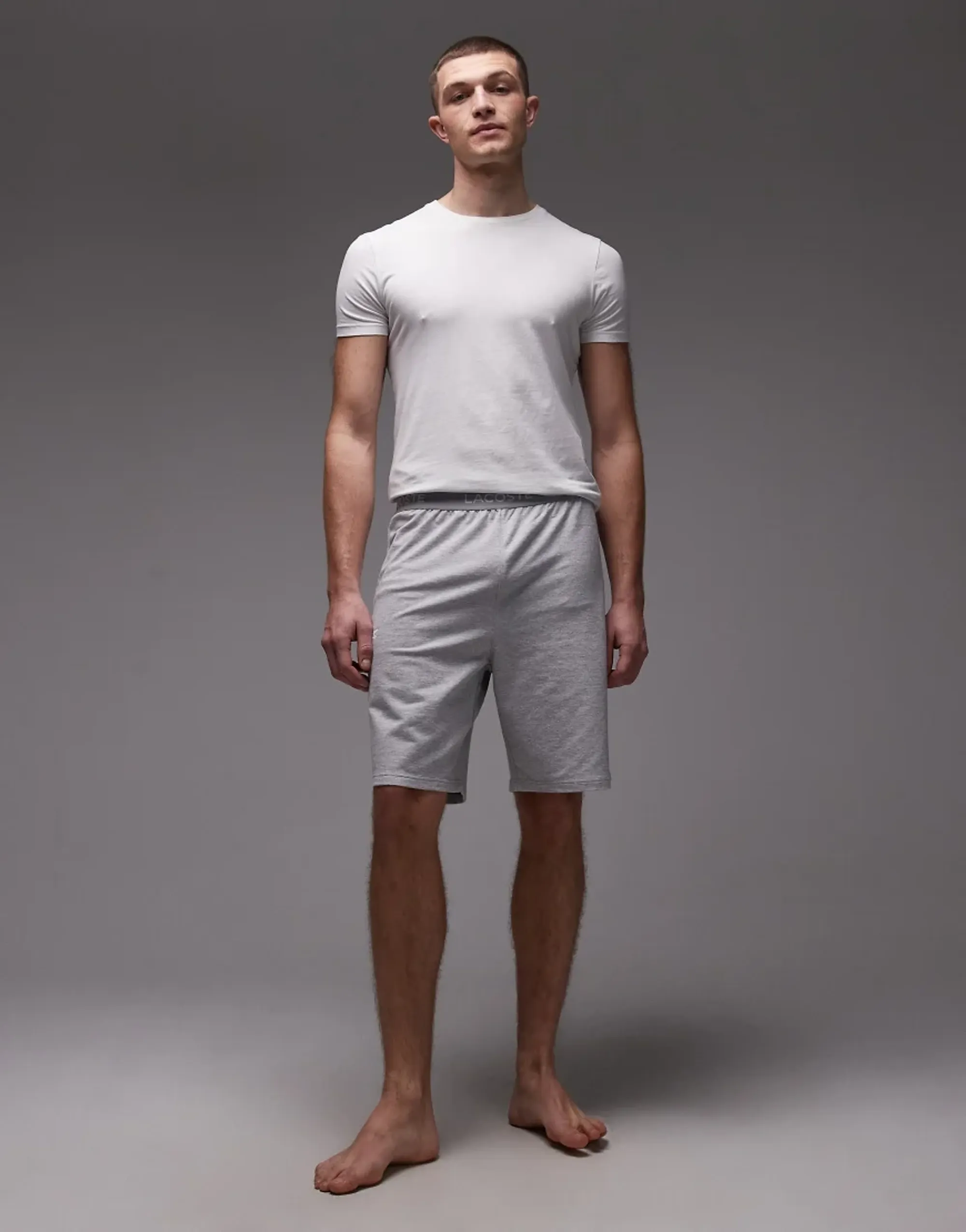 Lacoste Logo Waistband Jersey Shorts In Grey