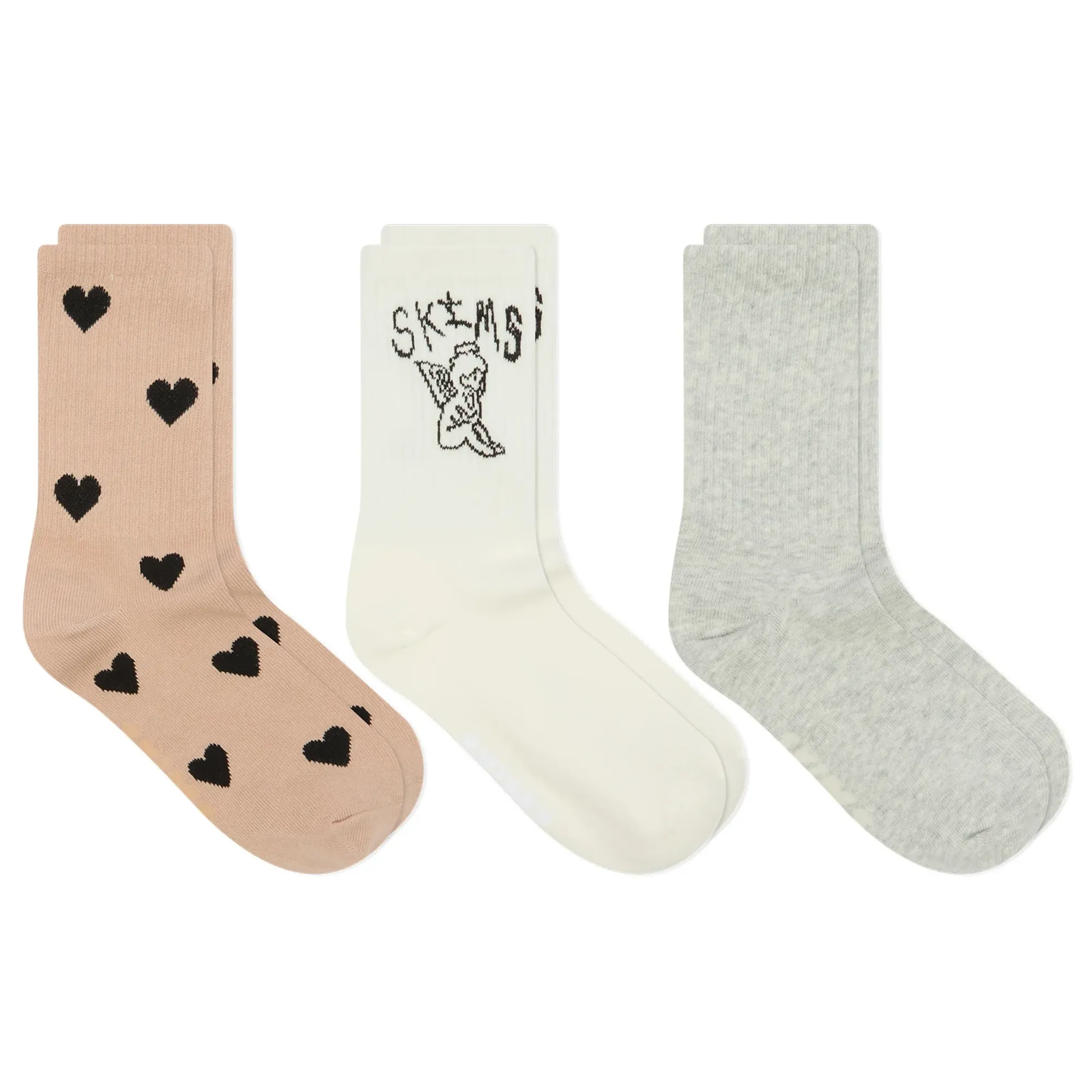 SKIMS Women's Ribbed Crew Sock 3-Pack Spaced Hearts Multi