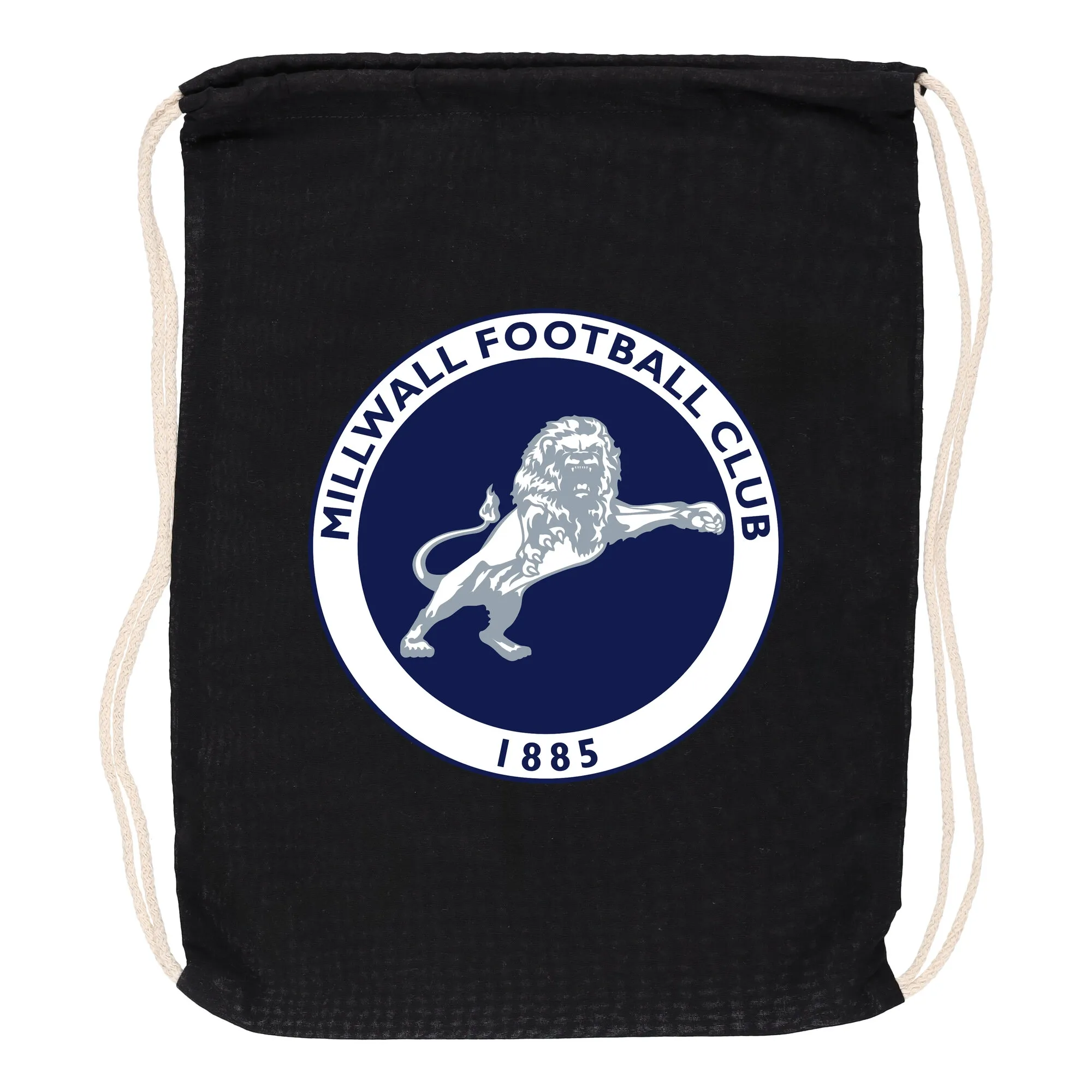 Millwall Logo 100% Cotton Drawstring Bag - Black