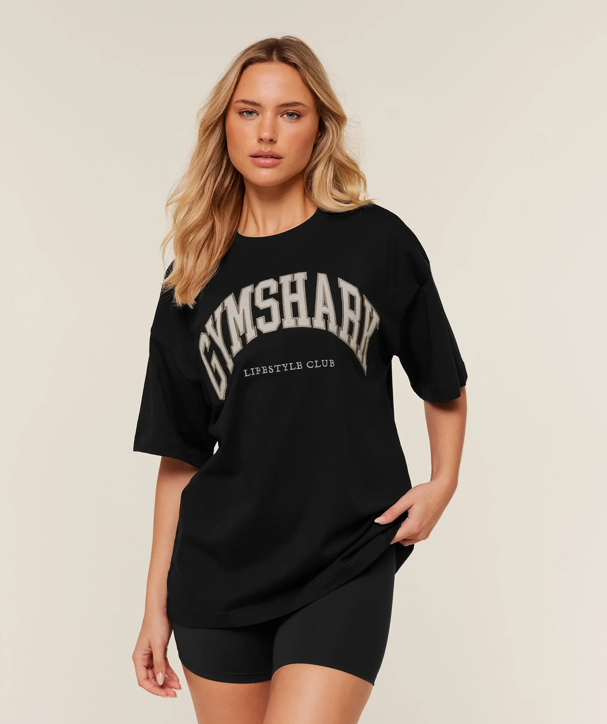 Gymshark Collegiate Graphic T-Shirt - Black/ Pebble Grey