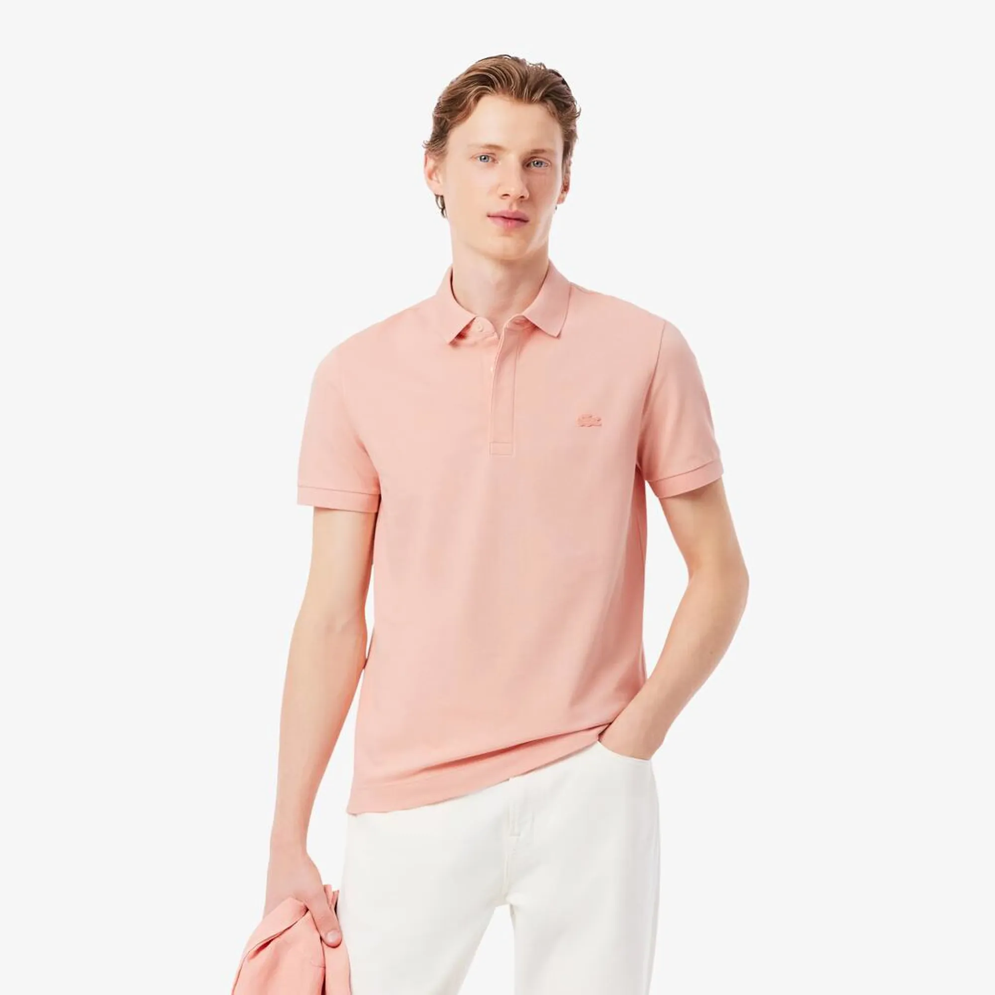 Lacoste Regular Fit Paris Stretch Piqué Polo Shirt - Coral Pink