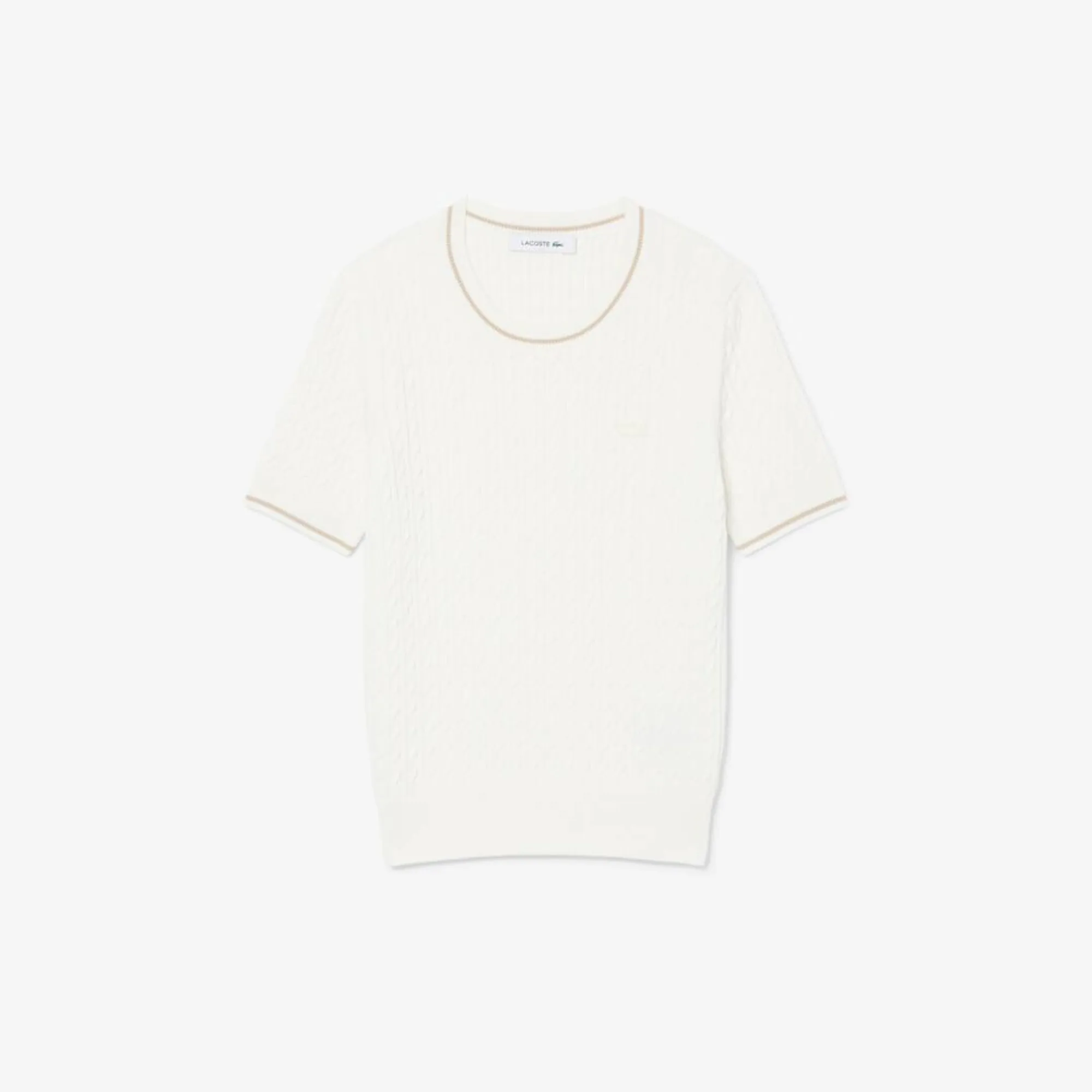Lacoste Short Sleeved Cable Knit Sweater - White