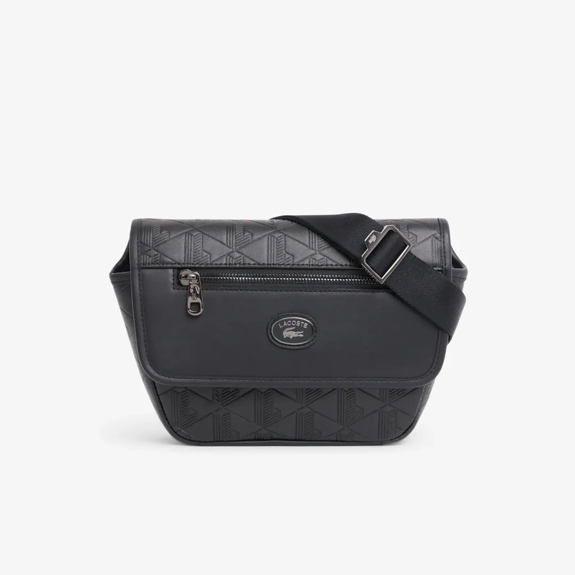 Lacoste Mini Monogram Leather Messenger Bag - Black