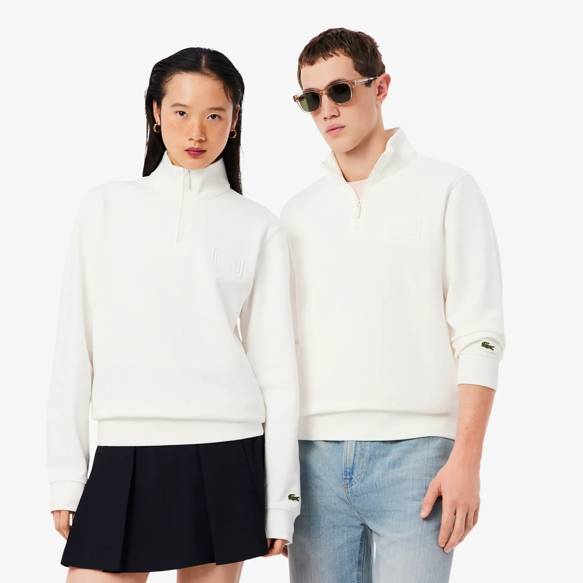 Lacoste High Neck Embossed Zipped Sweatshirt - White