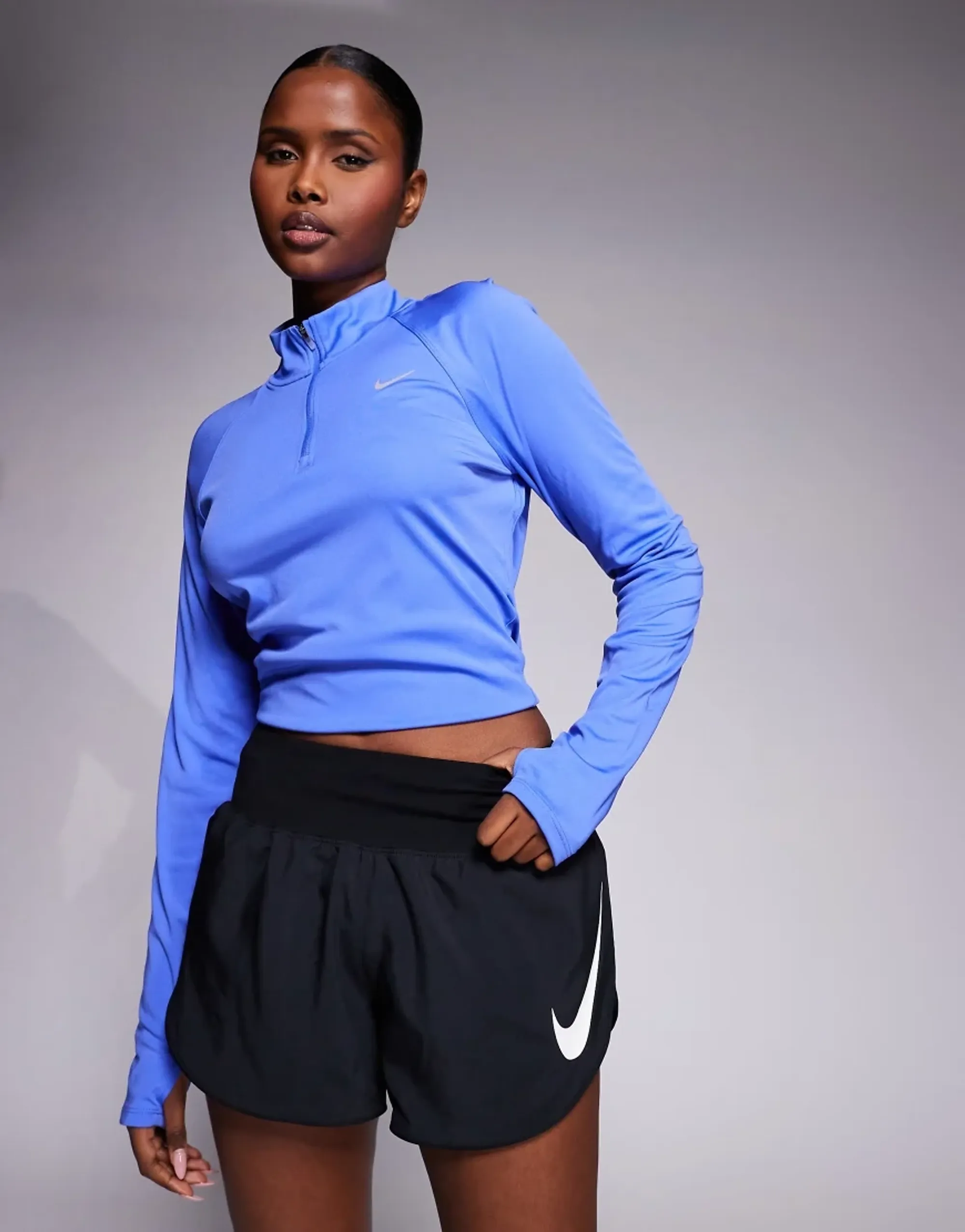 Nike Running Tempo Dri-Fit Mid Rise Swoosh Shorts In Black