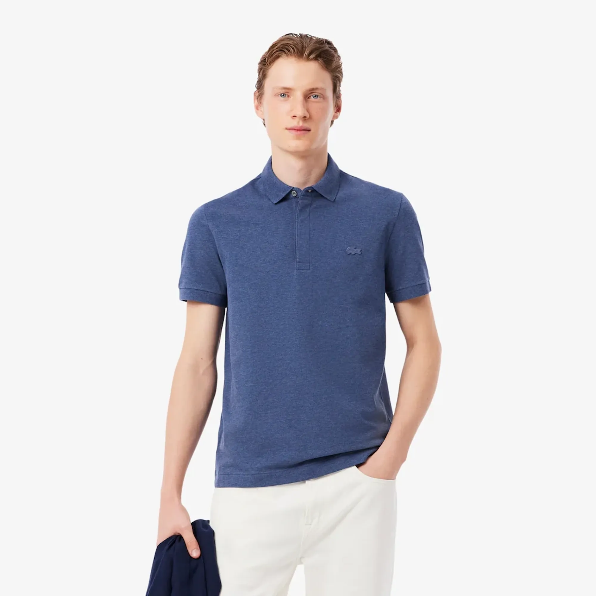 Lacoste Regular Fit Paris Stretch Piqué Polo Shirt - Heathered Blue