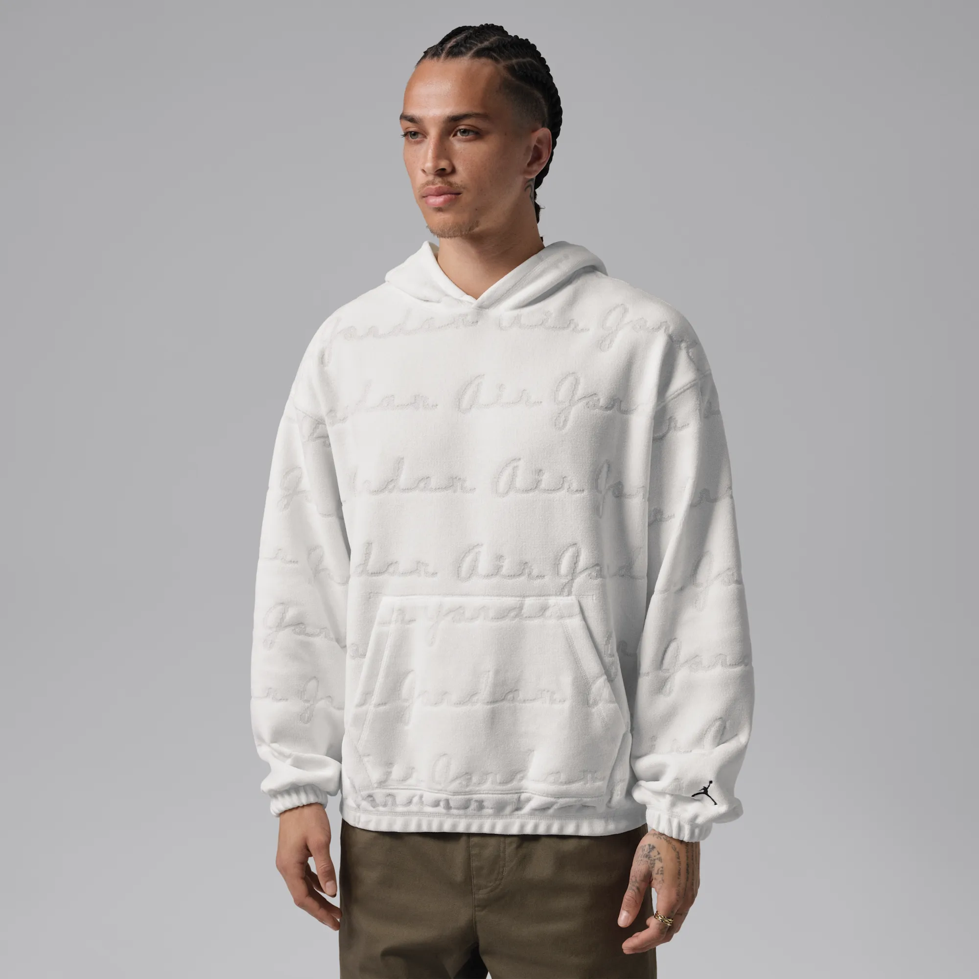Nike Jordan Flight Men's Jacquard Pullover Hoodie - White - Fleece