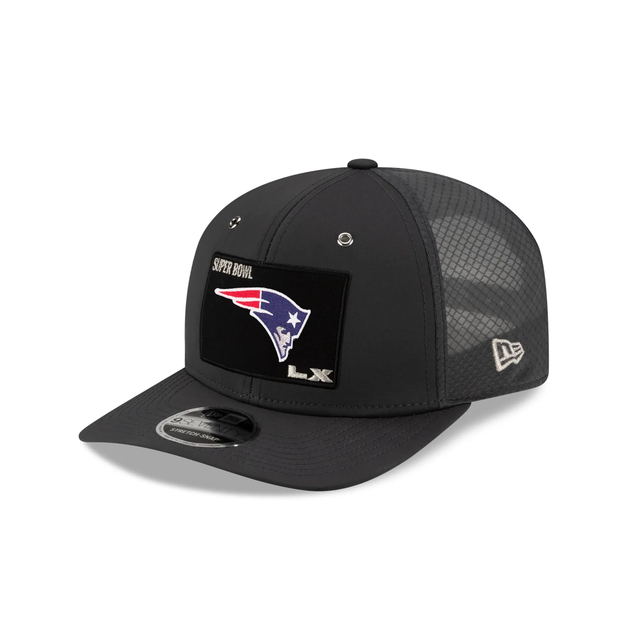 New England Patriots Super Bowl 2026 On Field Charcoal 9SEVENTY Stretch Snap Adjustable Cap New Era Cap adult unisex