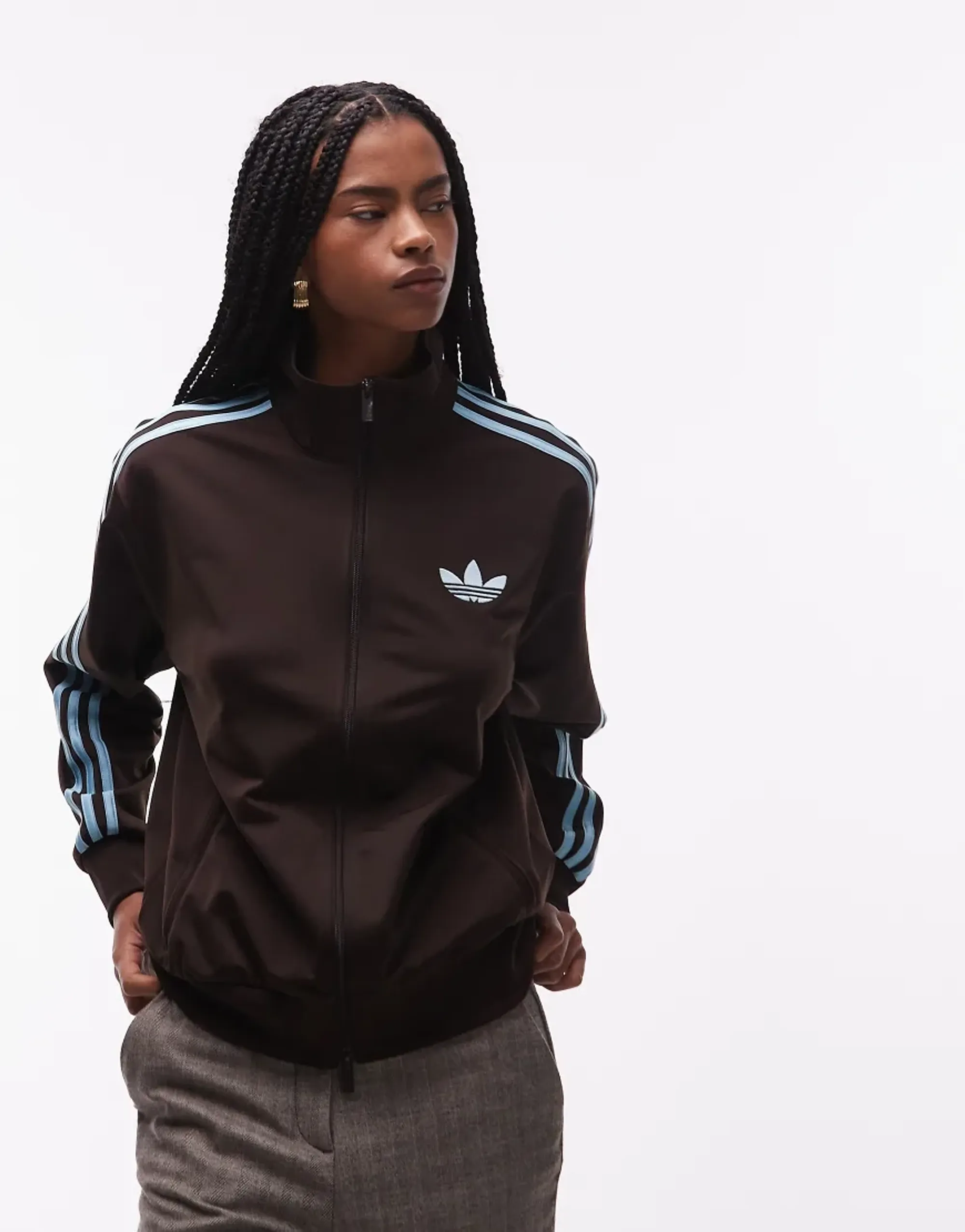 Adidas Originals Firebird Loose Track Jacket In Brown And Ice Blue - Exclusive To Asos
