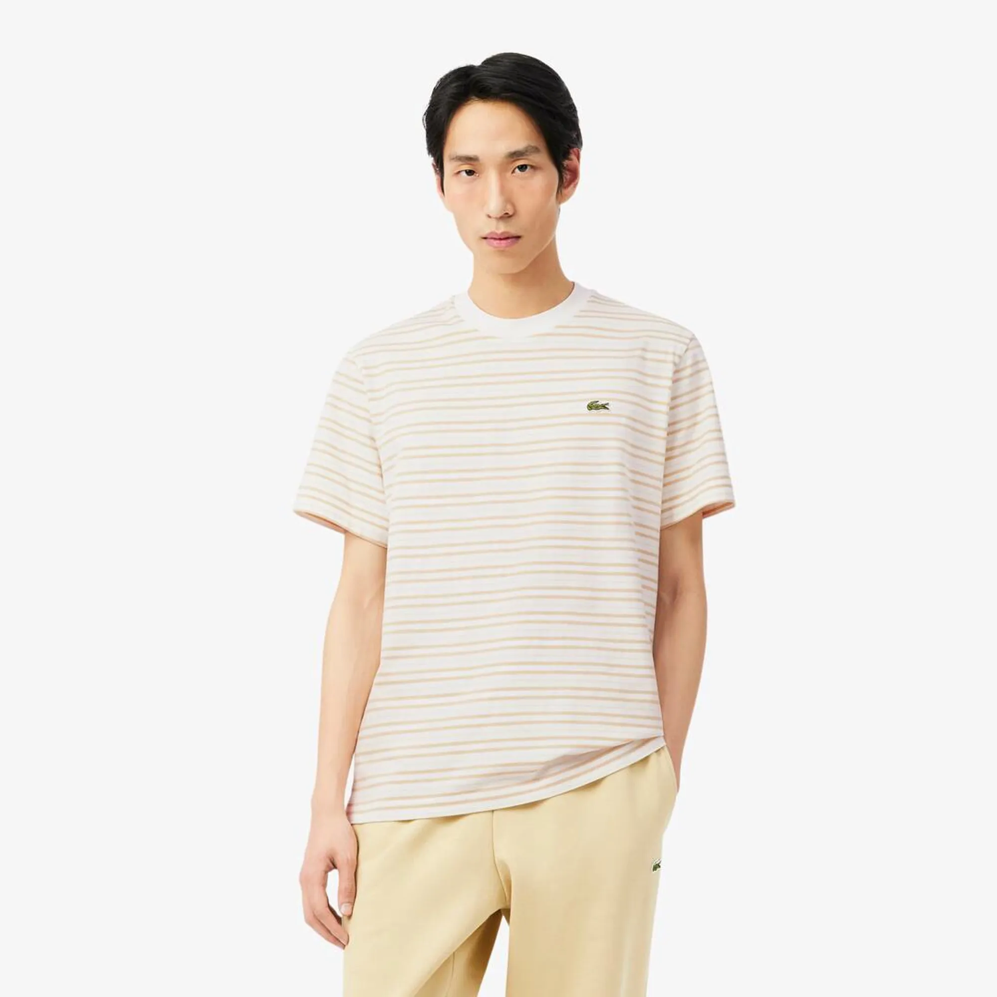 Lacoste Striped Cotton T-shirt - Beige / Blanc
