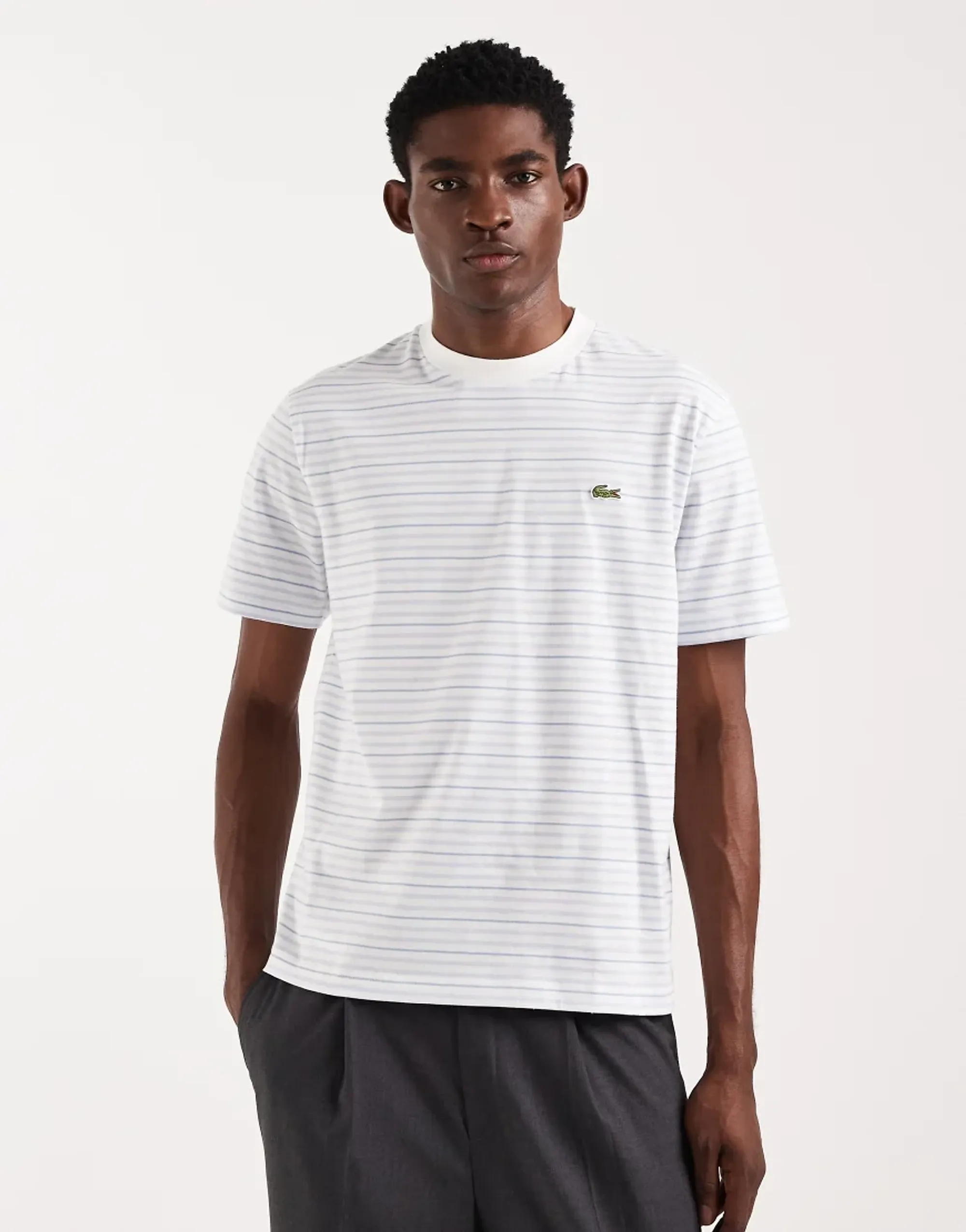 Lacoste Striped Cotton T-shirt - Light Blue / White