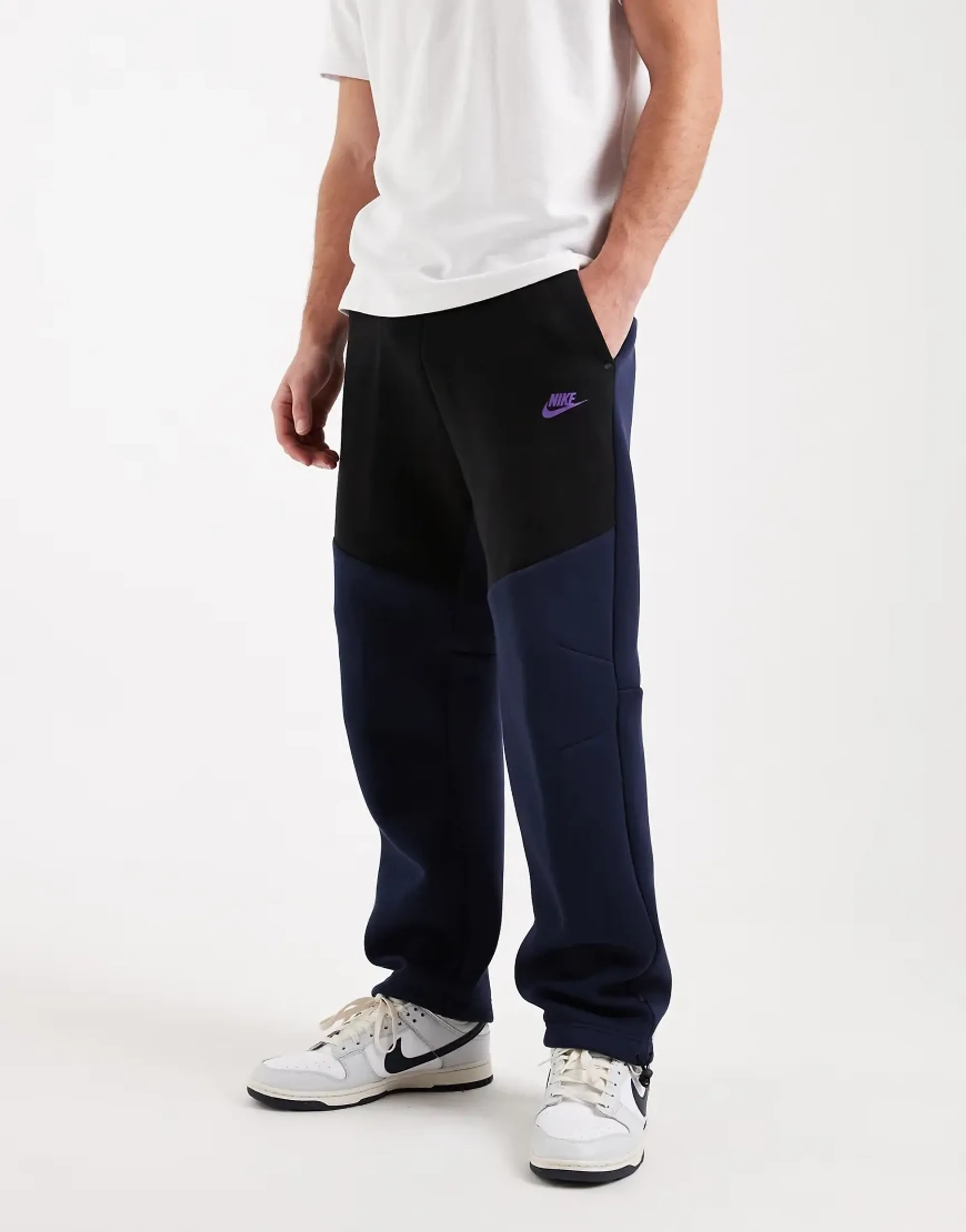 Nike Tech Fleece Open Hem Joggers In Black And Navy