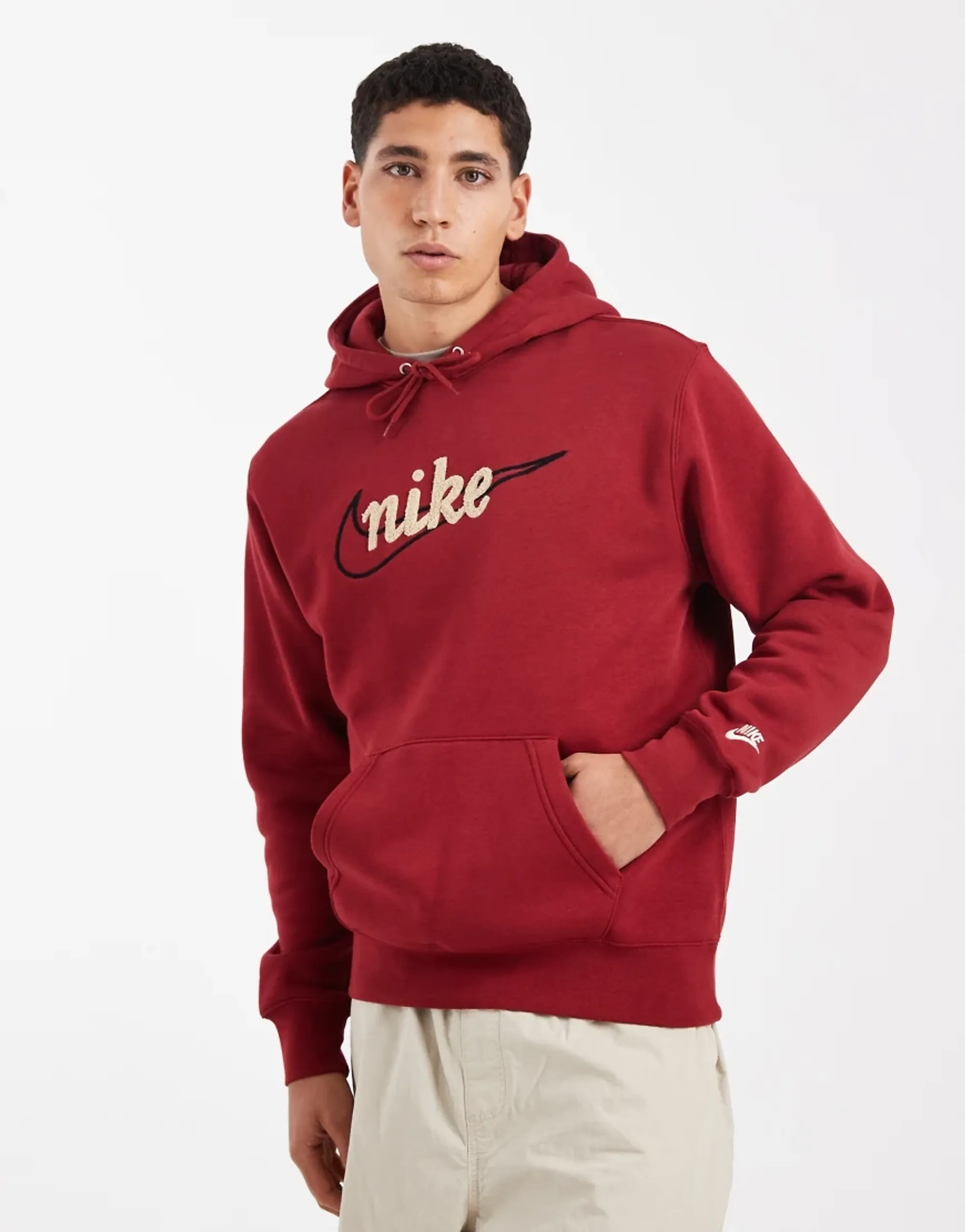 Nike Club Logo Hoodie In Burgundy-Red
