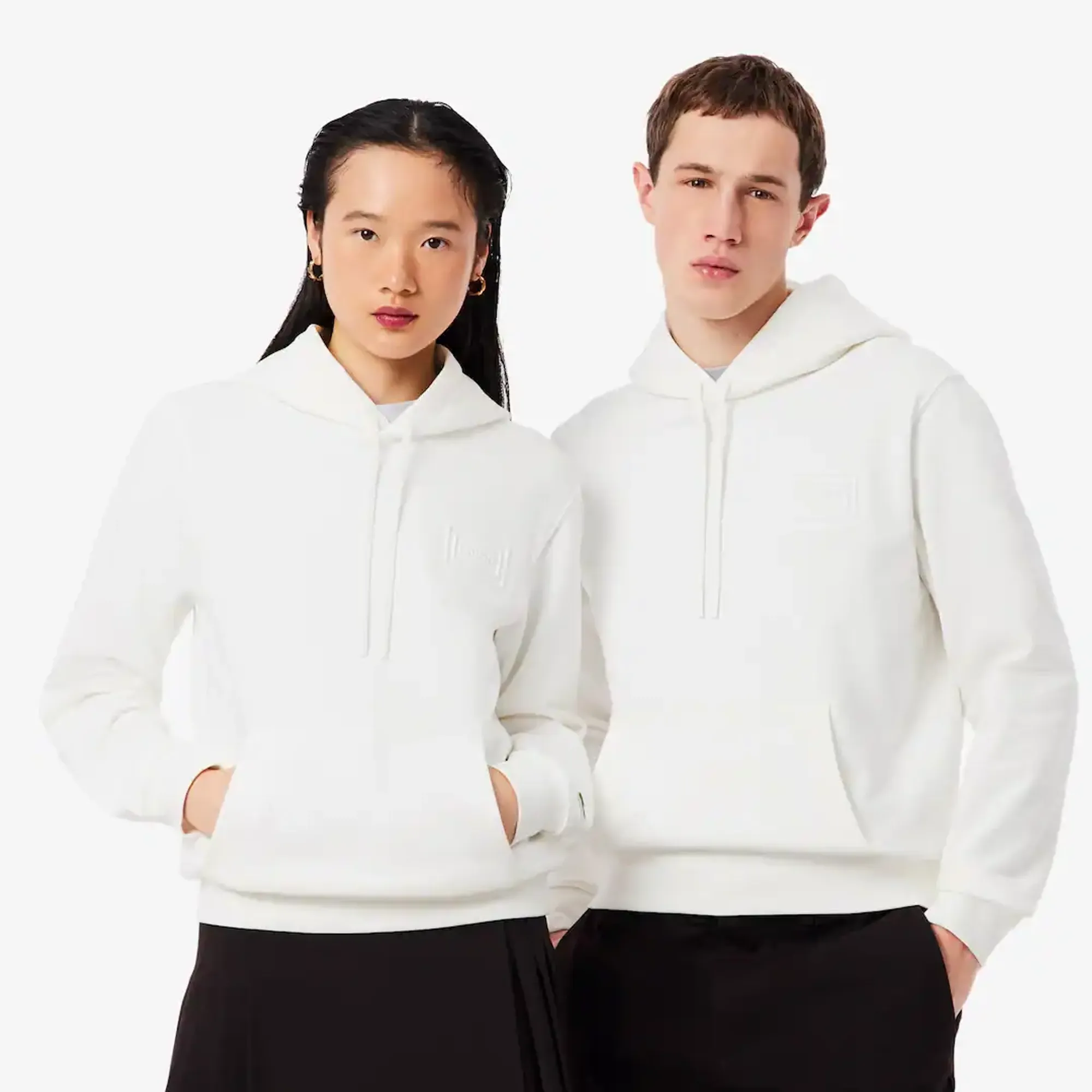 Lacoste Embossed Branding Hoodie - White